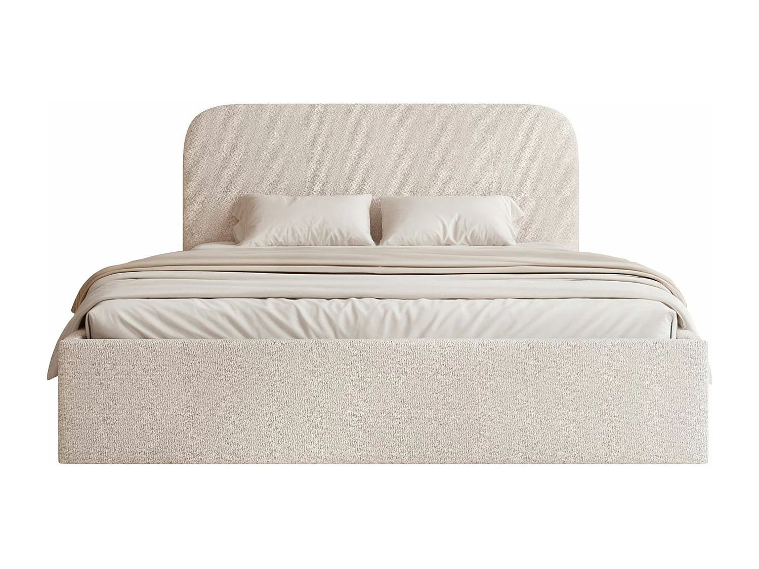 Lit coffre - 140x200 cm - en tissu chenille beige clair - SONVIVO