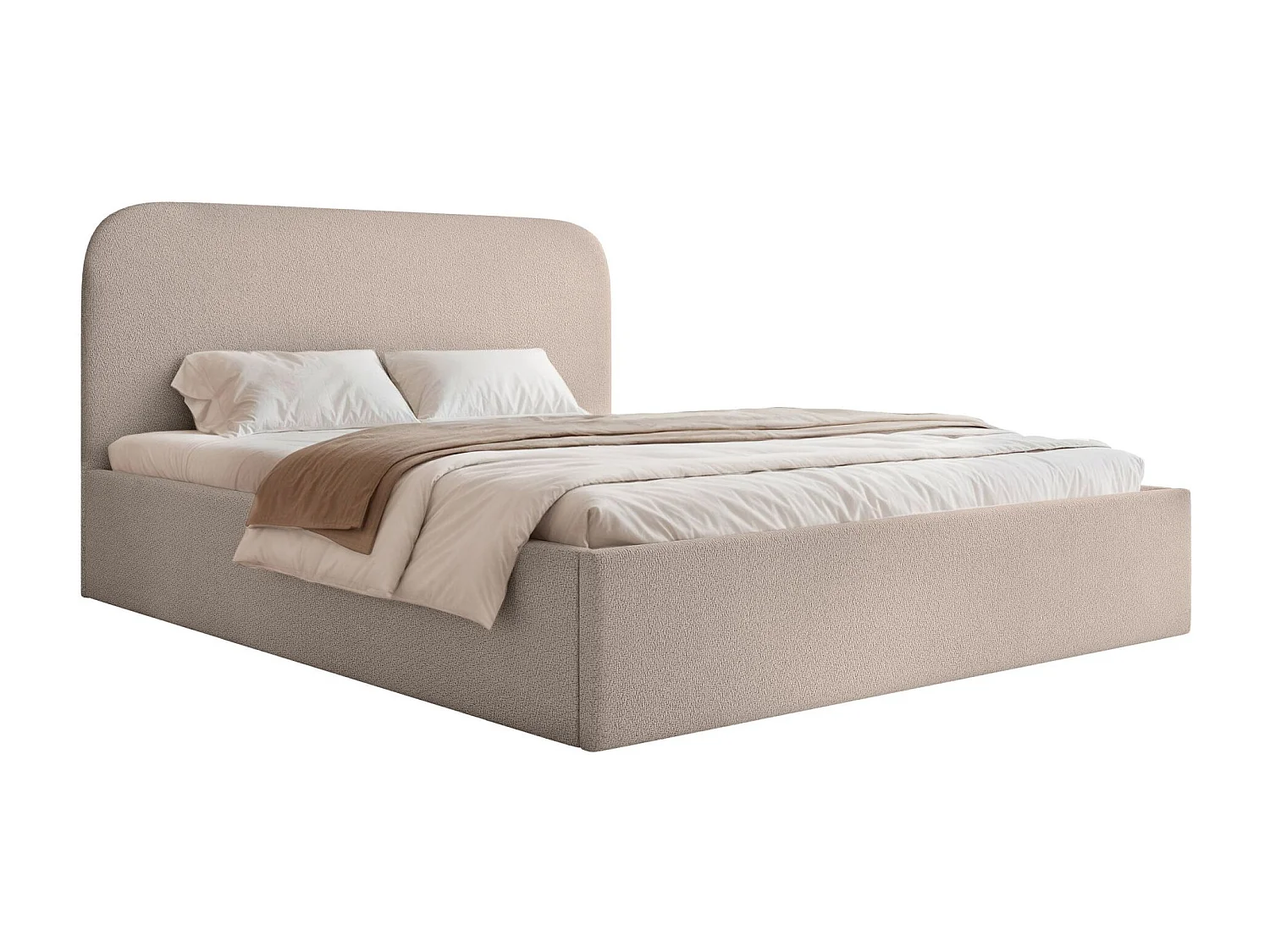 Lit coffre - 180x200 cm - en tissu chenille beige - SONVIVO