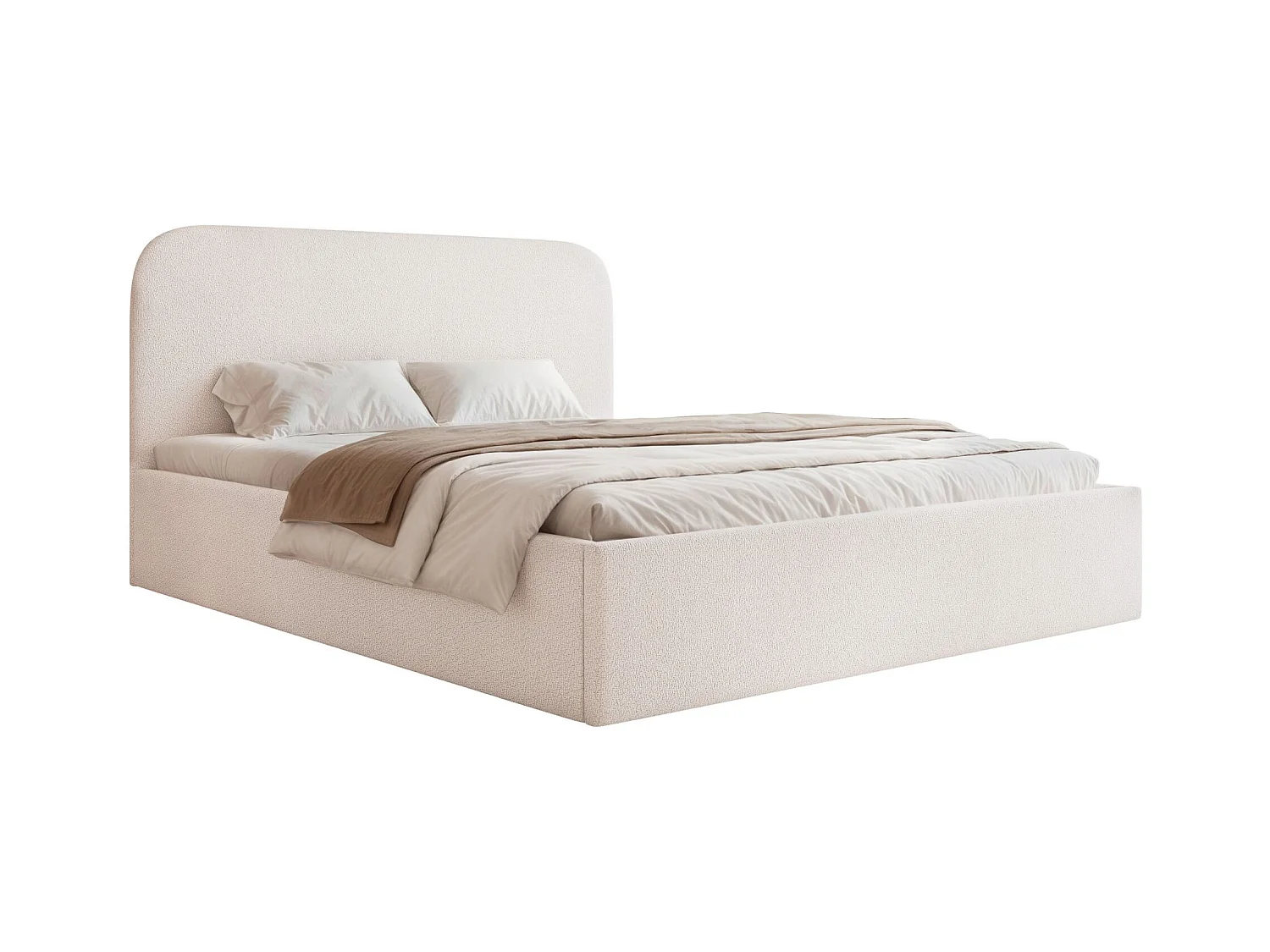 Lit coffre - 180x200 cm - en tissu chenille crème - SONVIVO