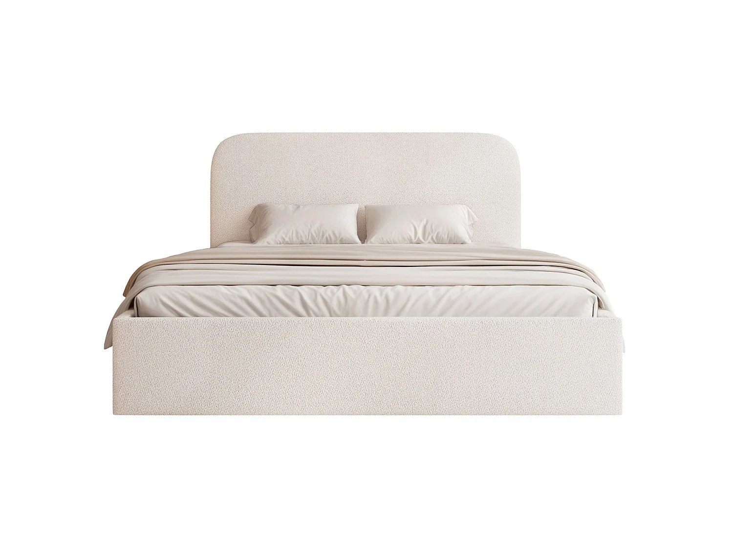 Lit coffre - 180x200 cm - en tissu chenille crème - SONVIVO