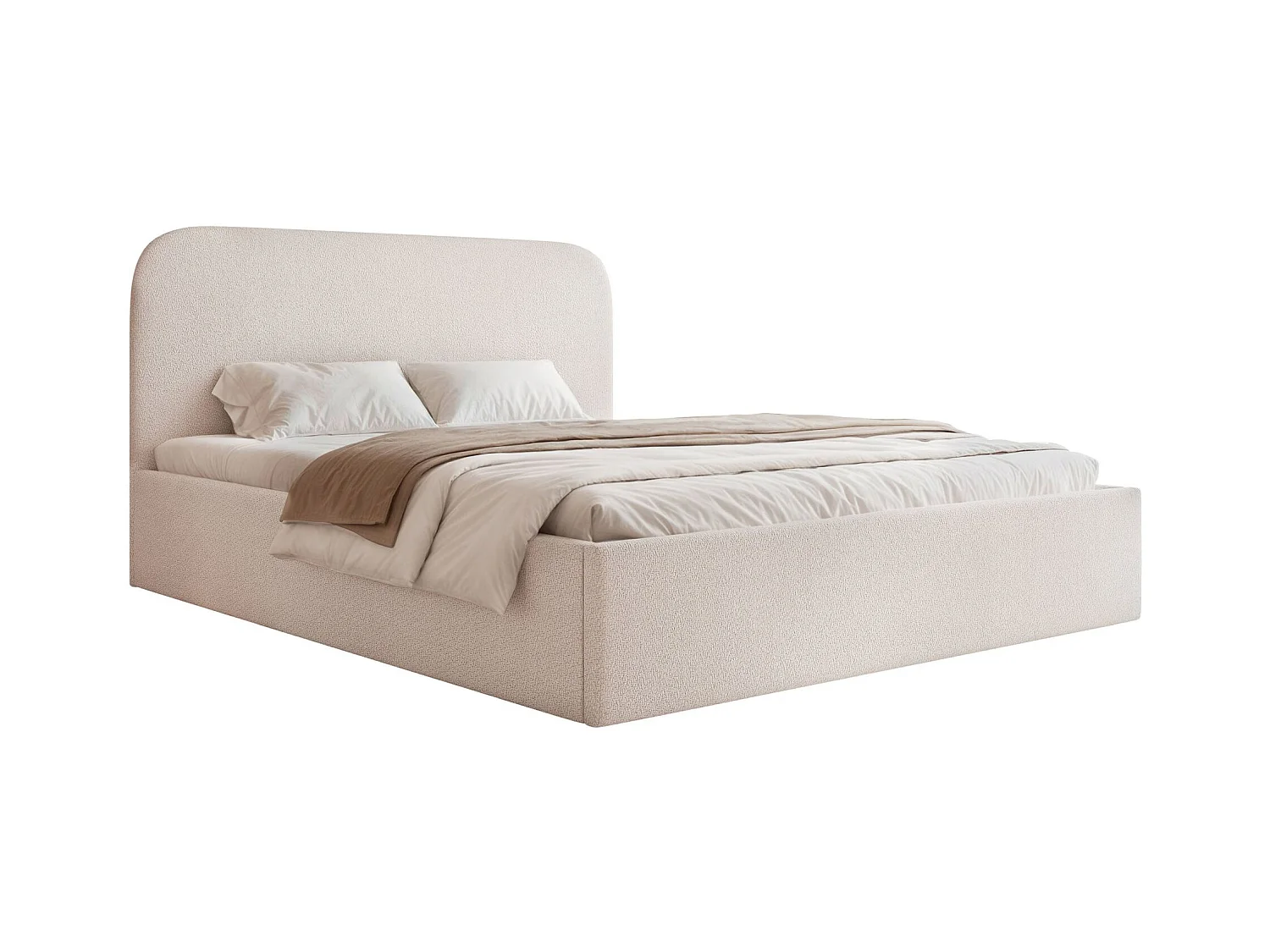 Lit coffre - 180x200 cm - en tissu chenille beige clair - SONVIVO