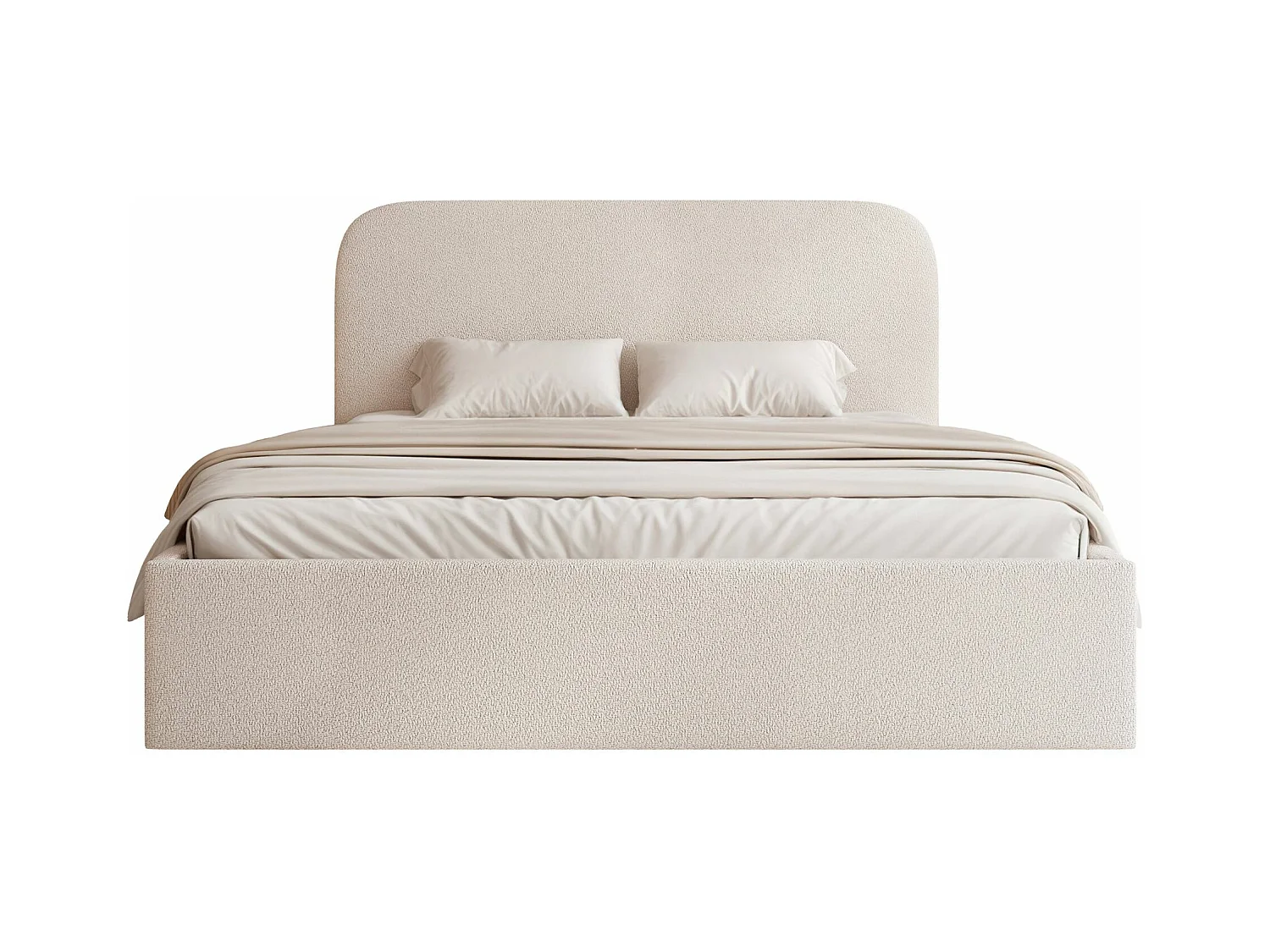 Lit coffre - 180x200 cm - en tissu chenille beige clair - SONVIVO