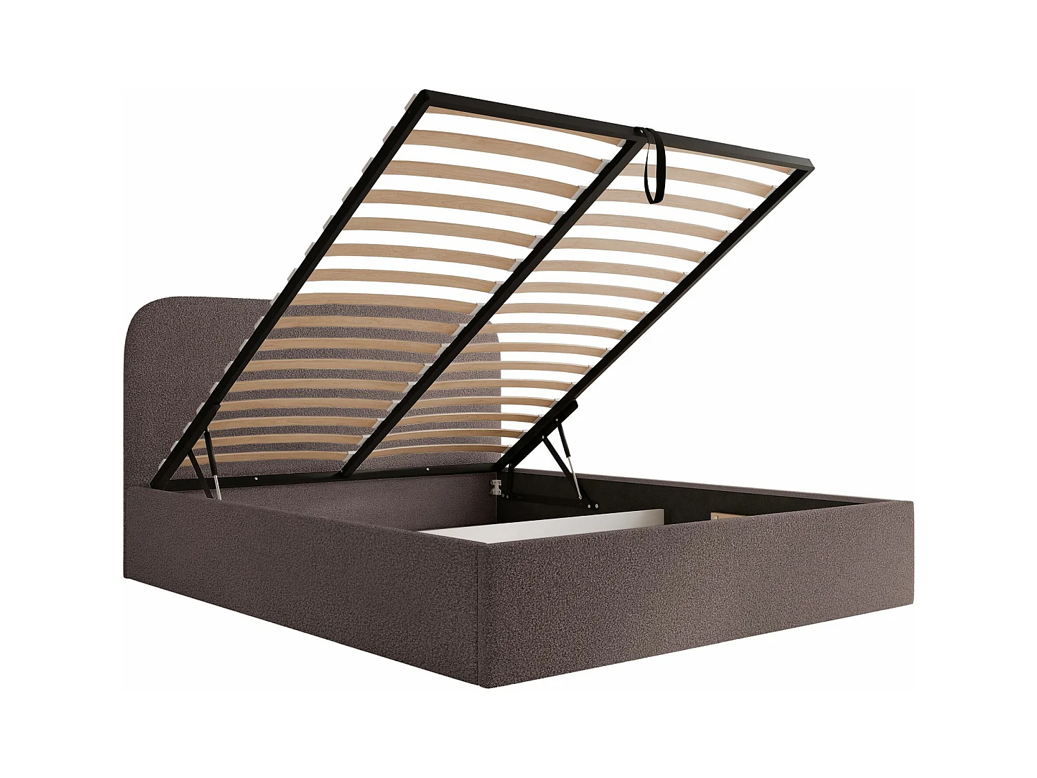 Lit coffre - 140x200 cm - en tissu bouclette brun - SONVIVO