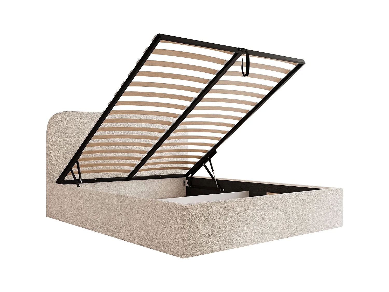 Lit coffre - 180x200 cm - en tissu bouclette crème - SONVIVO