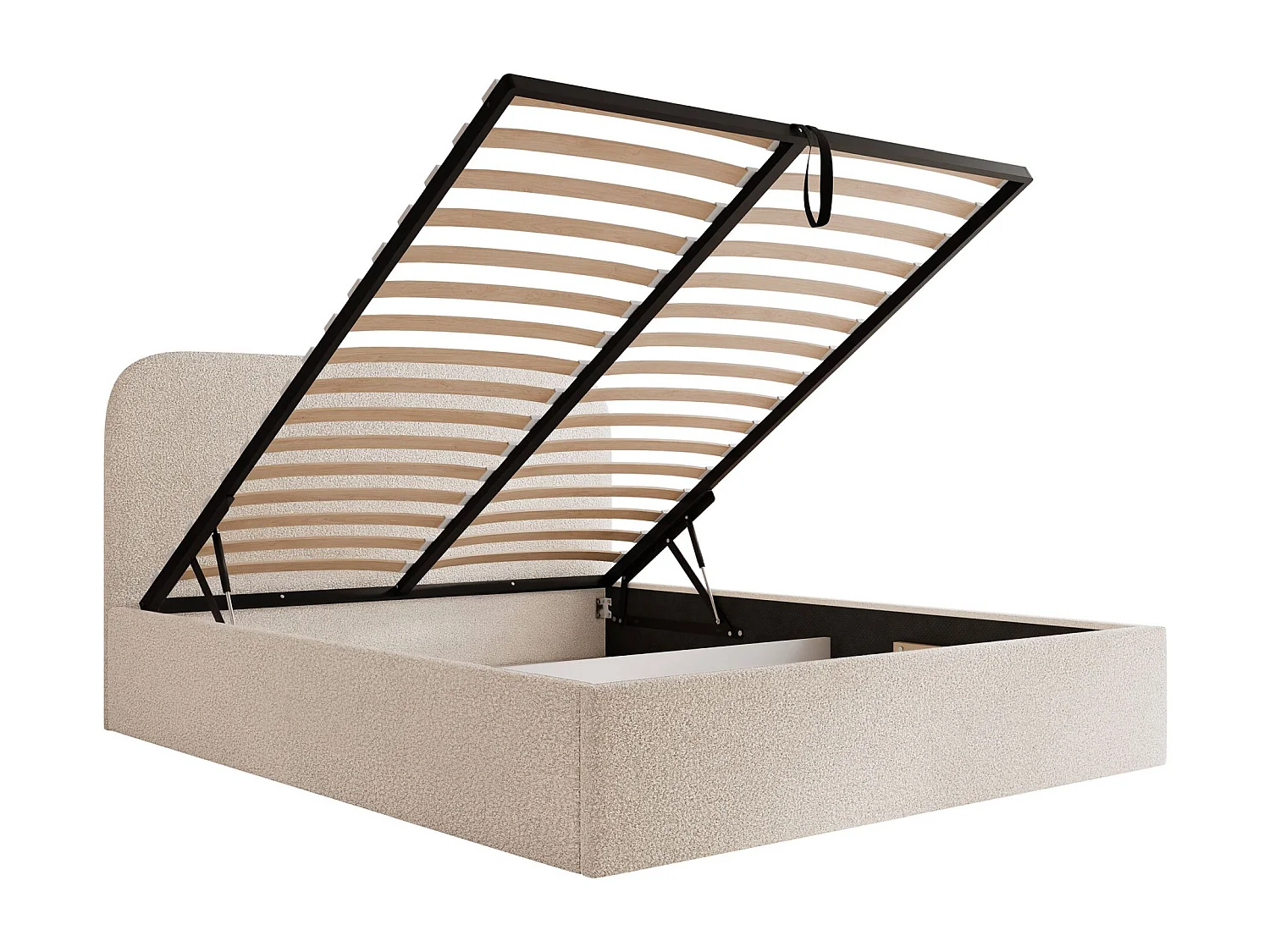 Lit coffre - 180x200 cm - en tissu bouclette crème - SONVIVO