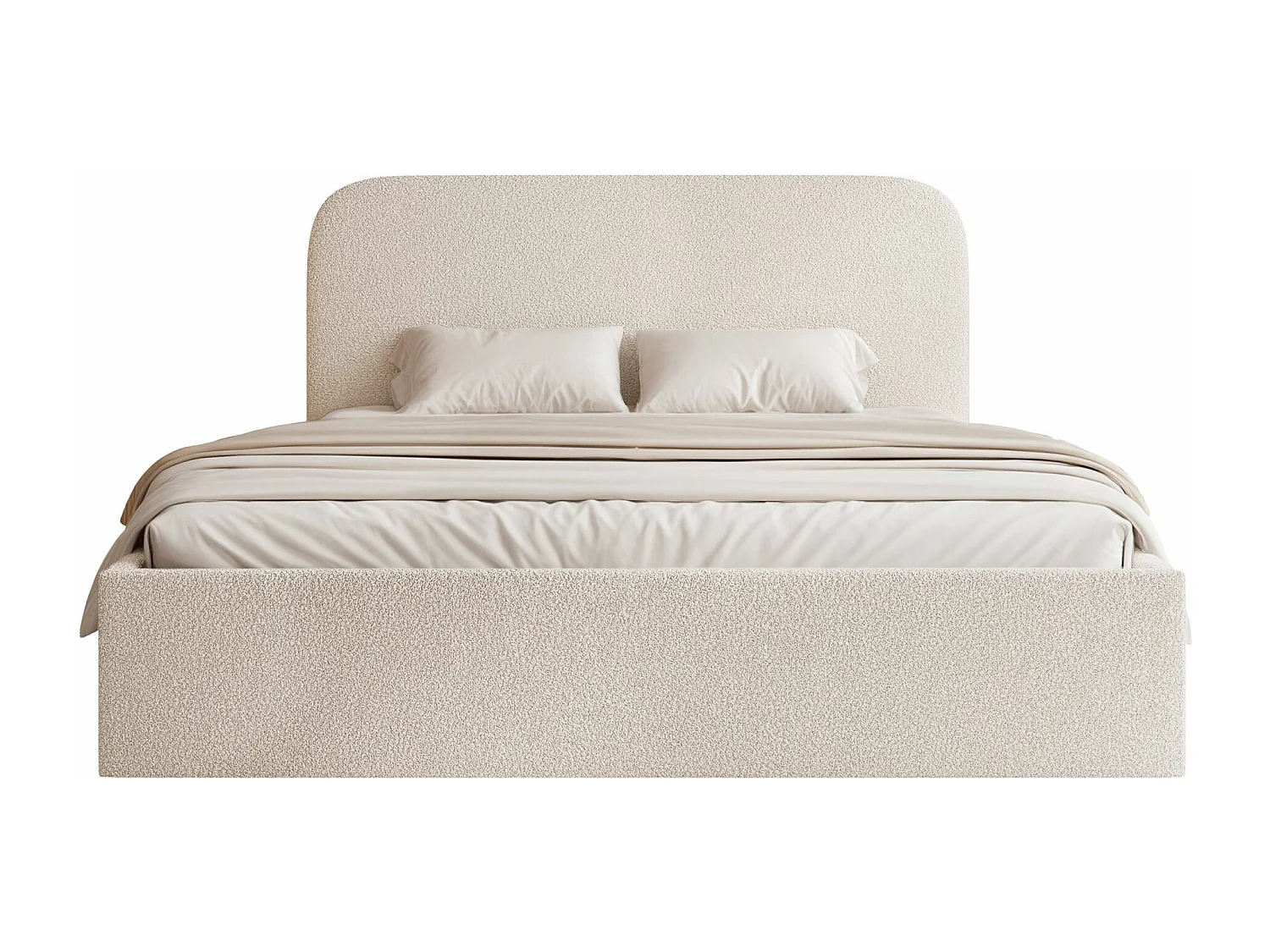 Lit coffre - 180x200 cm - en tissu bouclette crème - SONVIVO