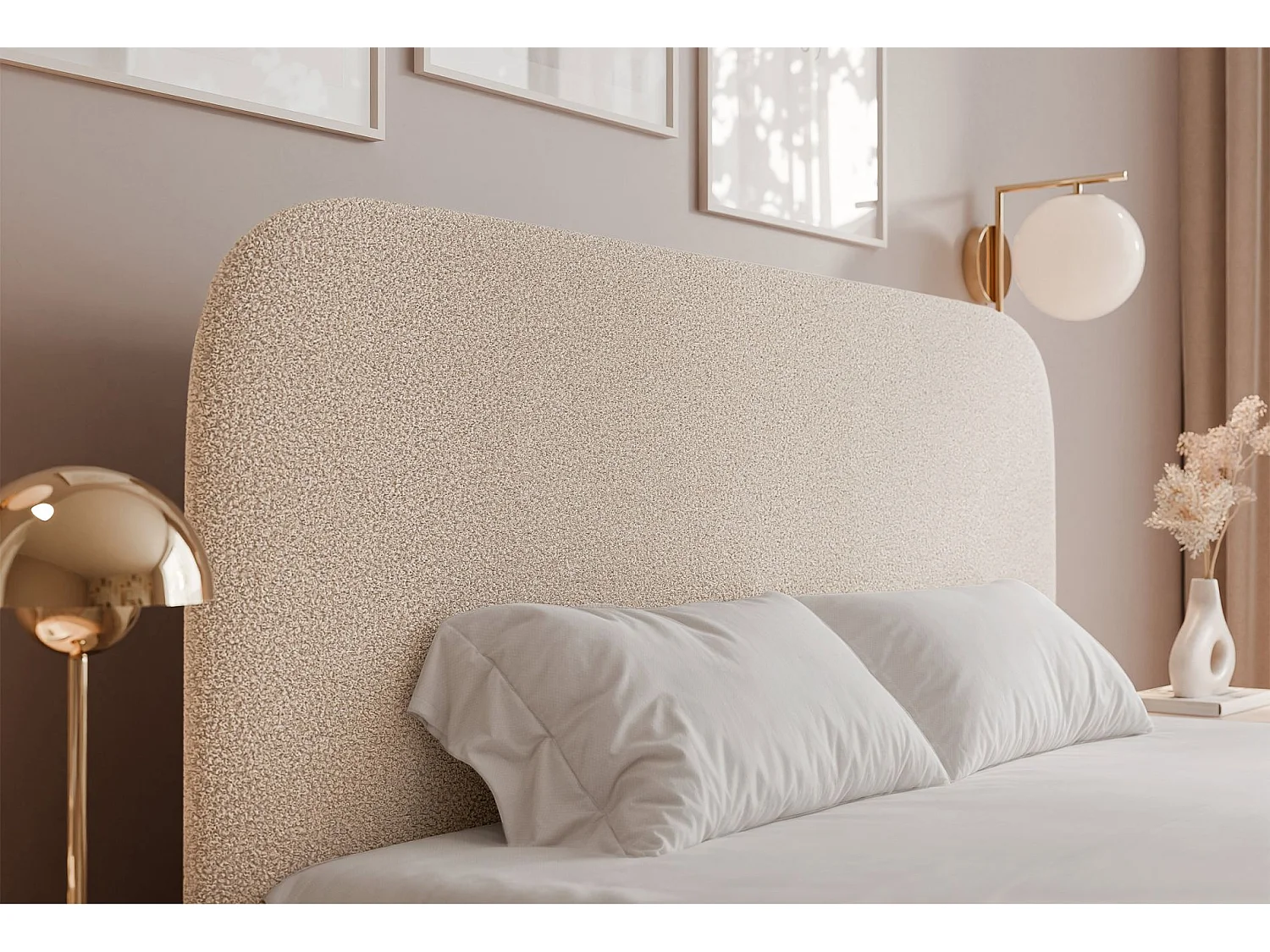 Lit coffre - 180x200 cm - en tissu bouclette crème - SONVIVO