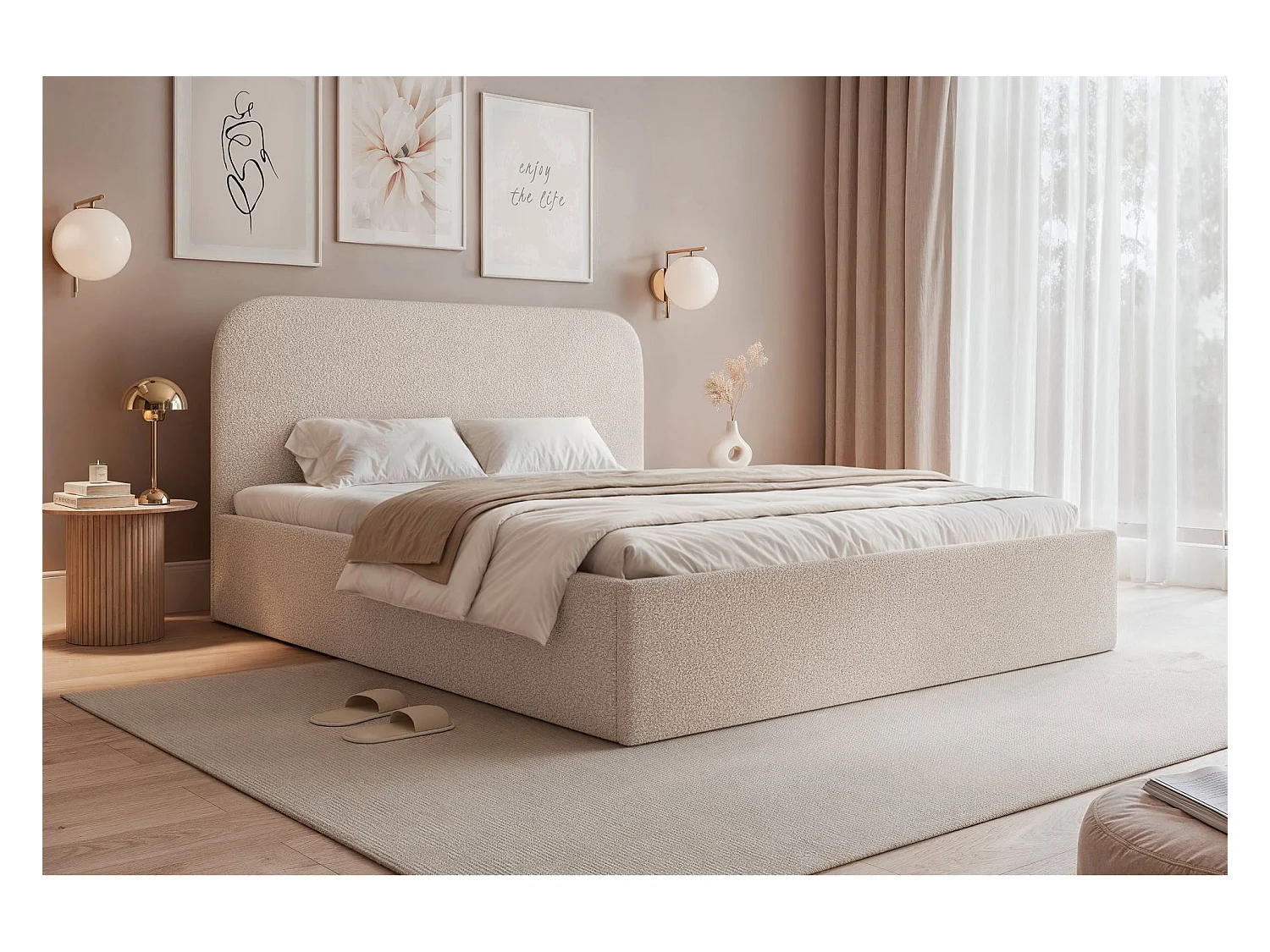 Opbergbed - 140x200 cm - in grijsbeige badstof - SONVIVO