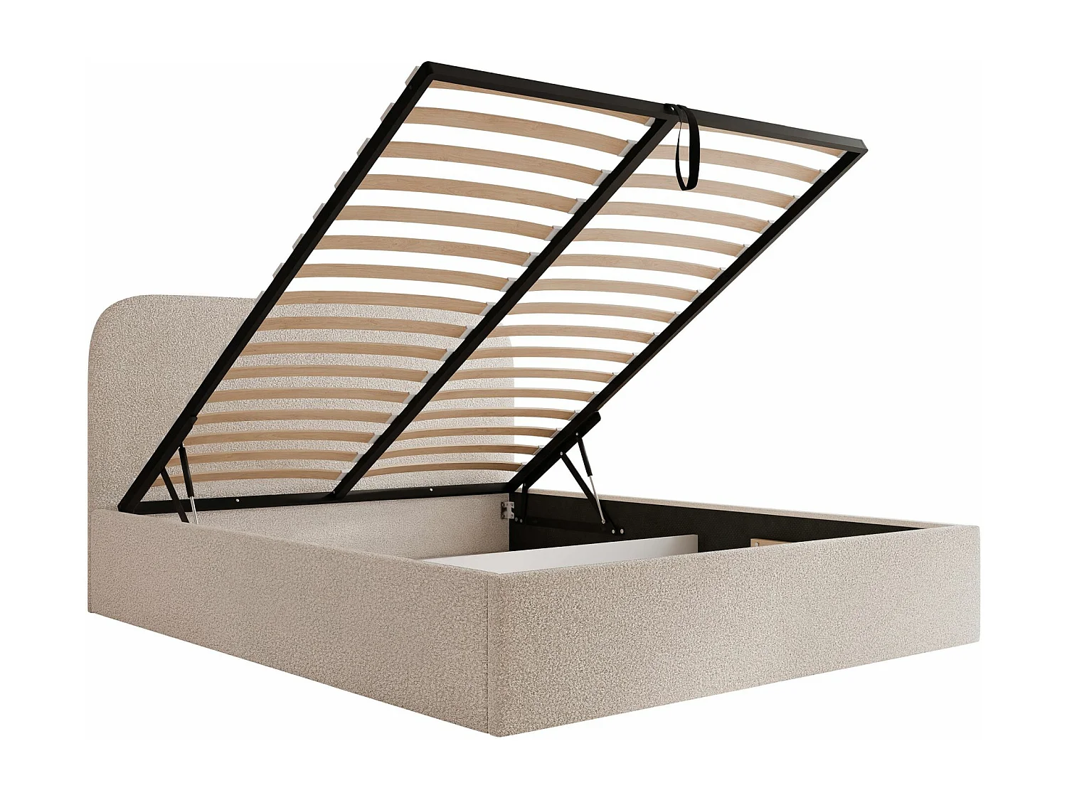 Lit coffre - 140x200 cm - en tissu bouclette gris beige - SONVIVO