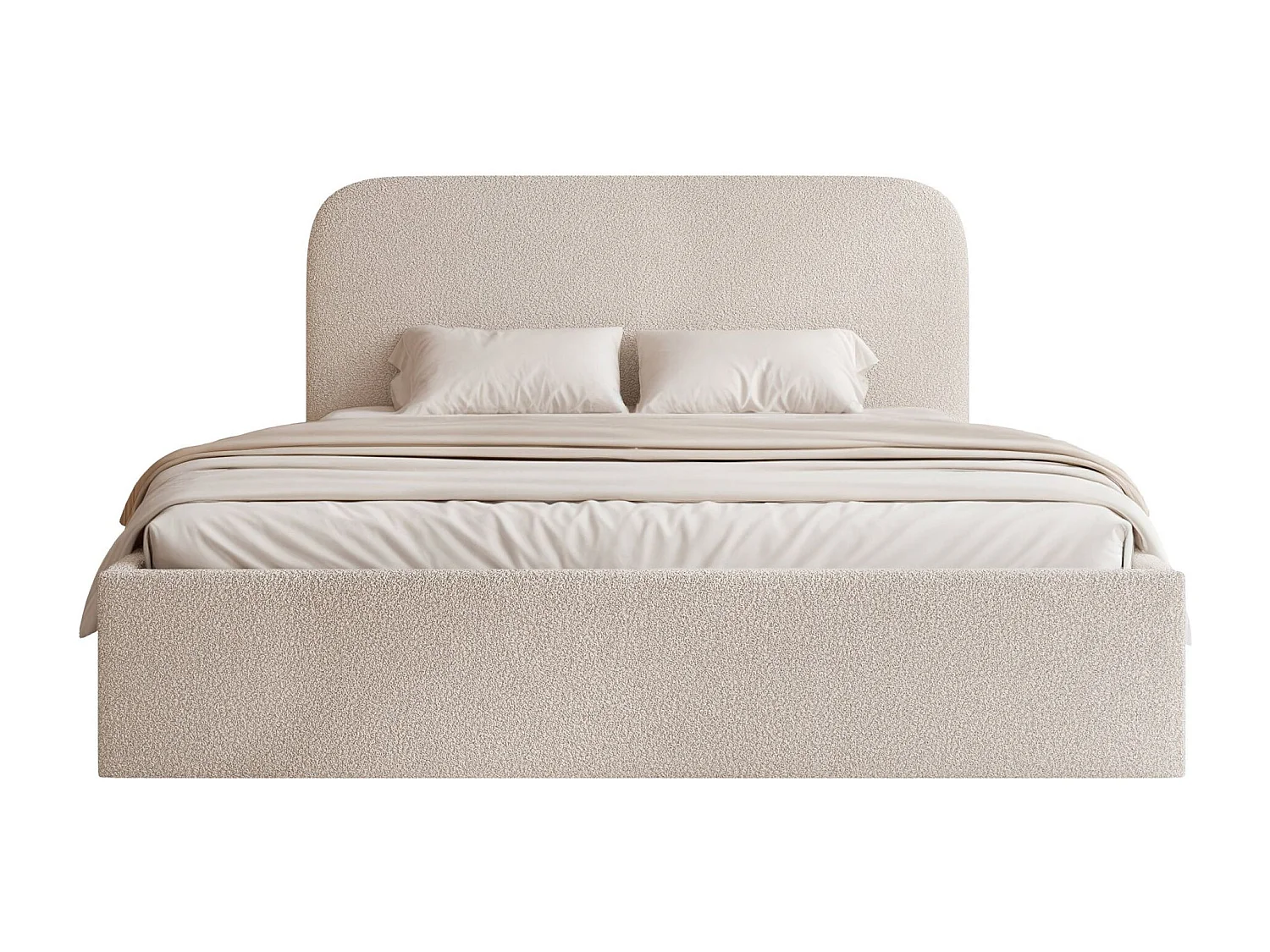 Lit coffre - 140x200 cm - en tissu bouclette gris beige - SONVIVO