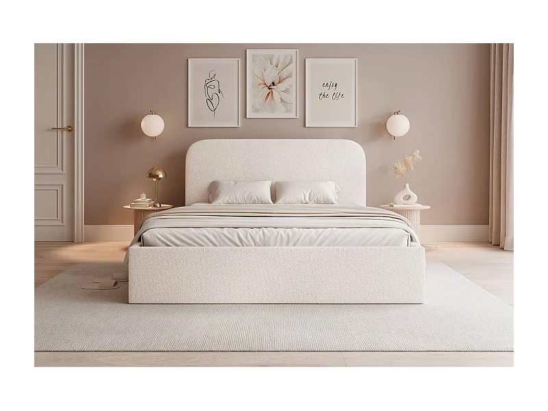 Polsterbett 140x200 mit Bettkasten - Chenille - creme - SONVIVO