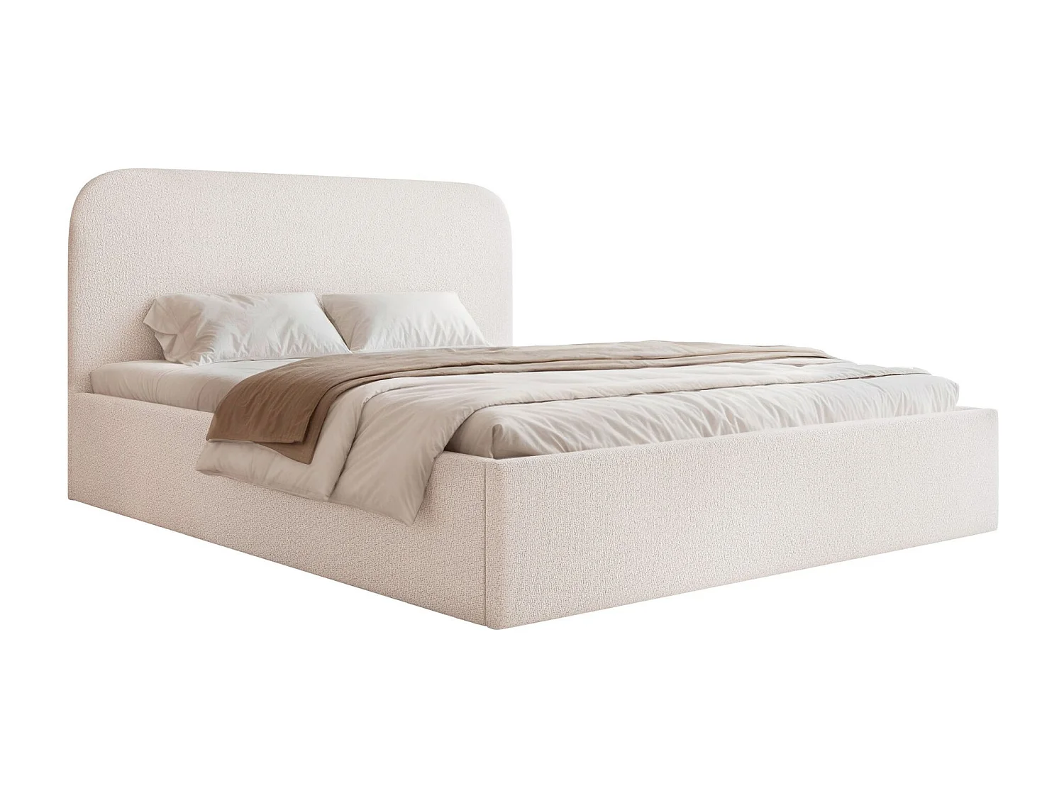 Lit coffre - 140x200 cm - en tissu chenille crème - SONVIVO