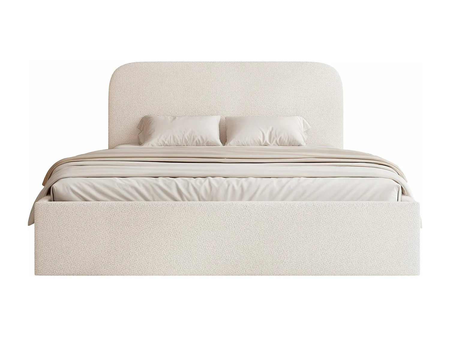 Lit coffre - 140x200 cm - en tissu chenille crème - SONVIVO