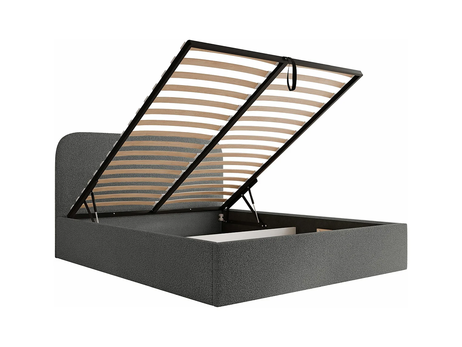 Lit coffre - 140x200 cm - en tissu bouclette gris foncé - SONVIVO