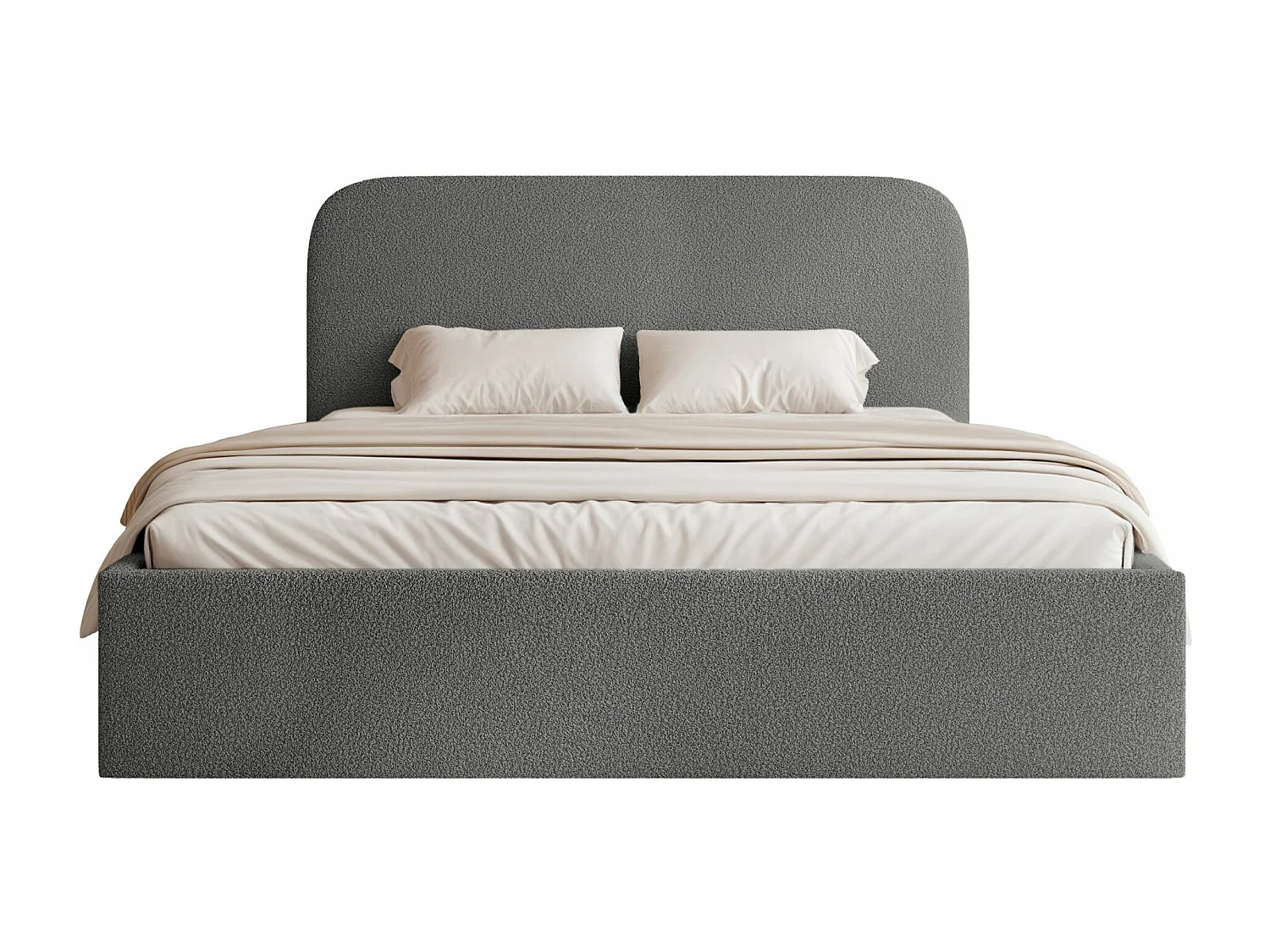 Lit coffre - 140x200 cm - en tissu bouclette gris foncé - SONVIVO