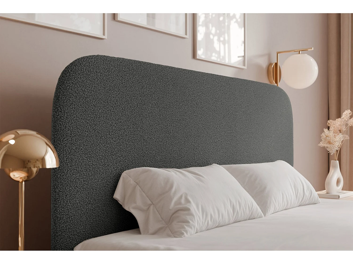 Lit coffre - 140x200 cm - en tissu bouclette gris foncé - SONVIVO