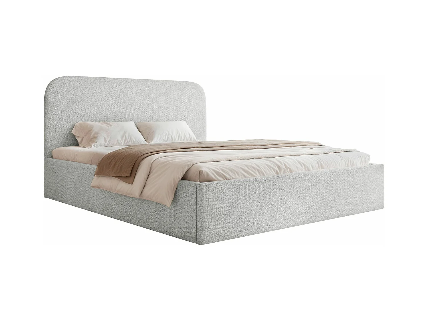 Lit coffre - 140x200 cm - en tissu chenille gris clair - SONVIVO