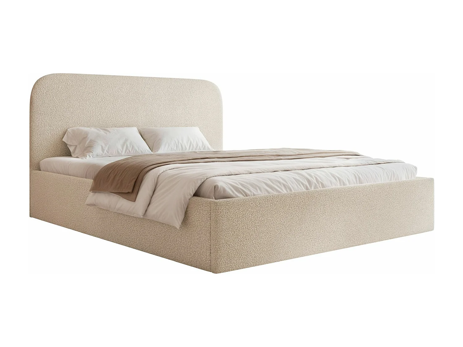 Polsterbett 160x200 mit Bettkasten - Bouclé - hellbeige - SONVIVO