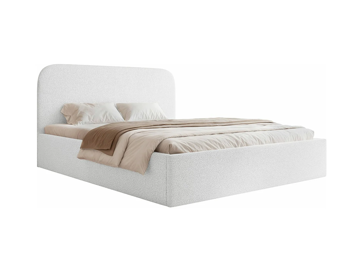 Lit coffre - 160x200 cm - en tissu bouclette blanc - SONVIVO