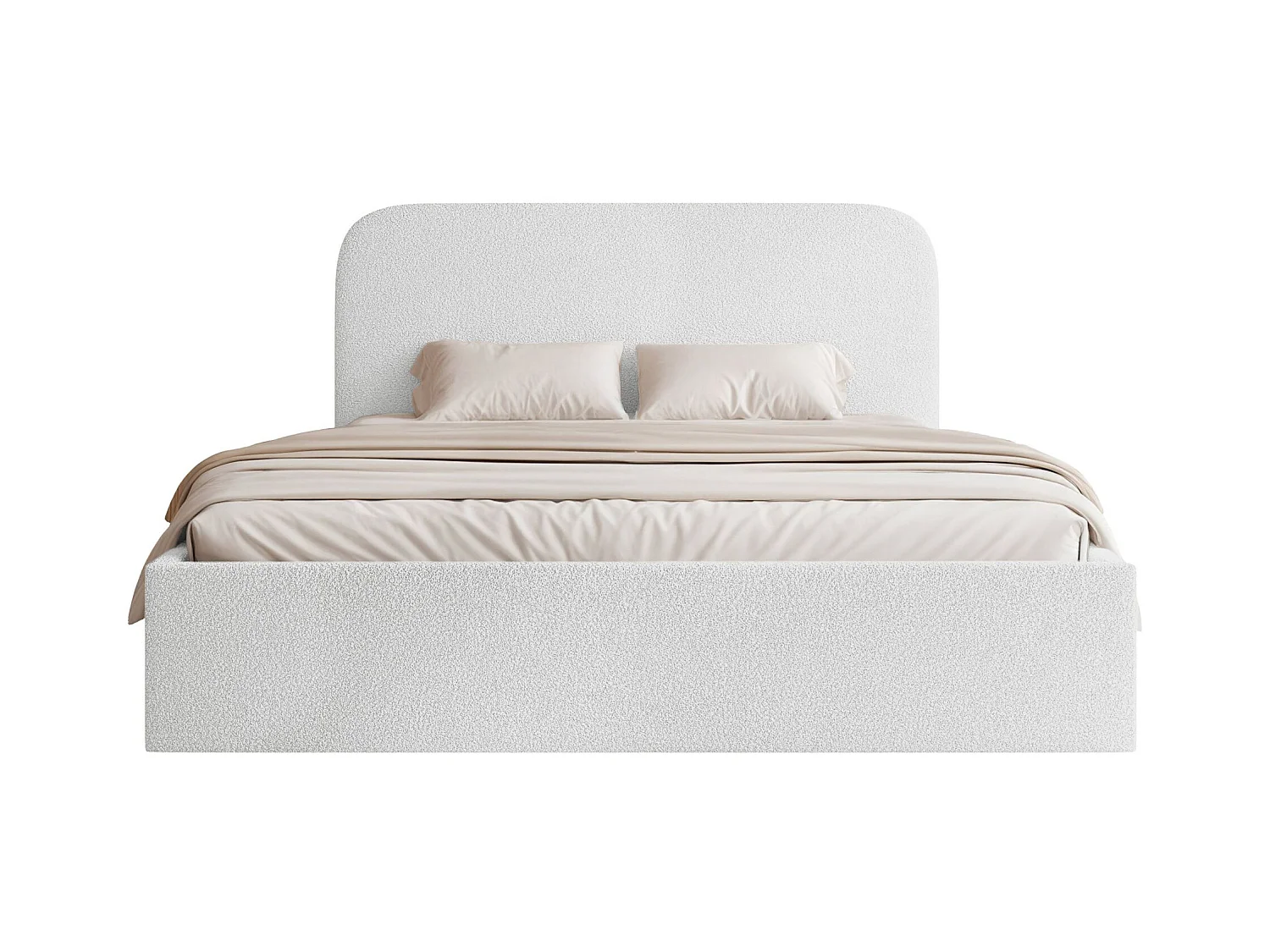 Lit coffre - 160x200 cm - en tissu bouclette blanc - SONVIVO