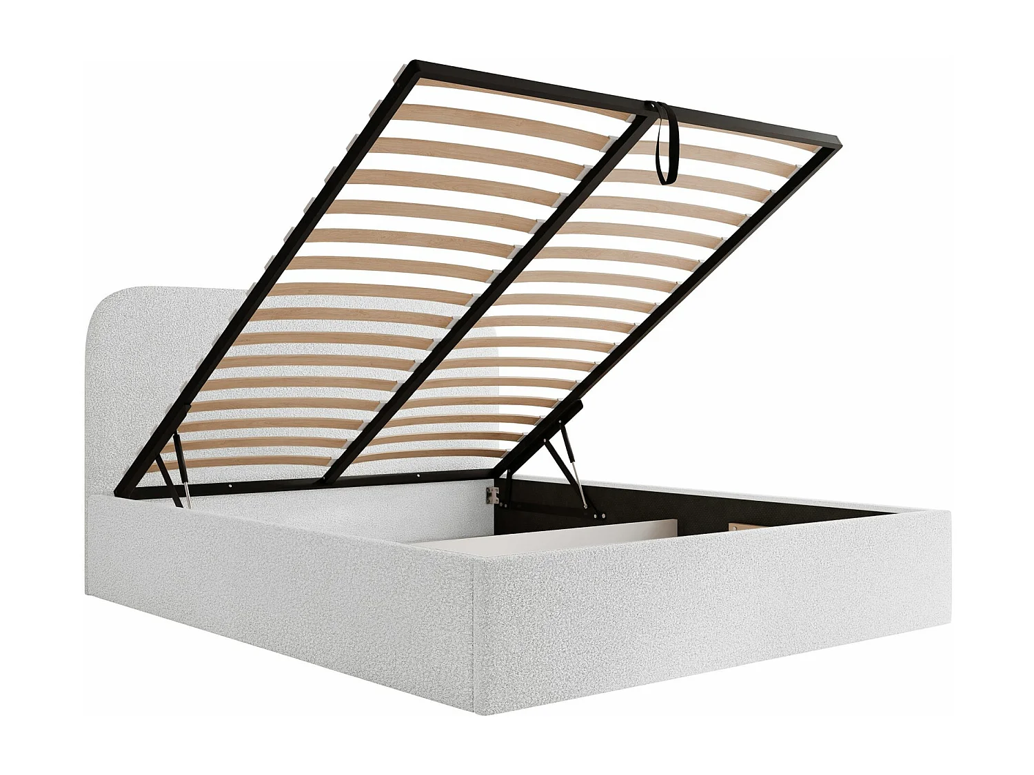 Lit coffre - 160x200 cm - en tissu bouclette blanc - SONVIVO