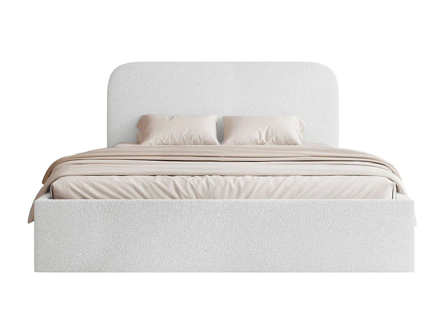 Lit coffre - 160x200 cm - en tissu bouclette blanc - SONVIVO