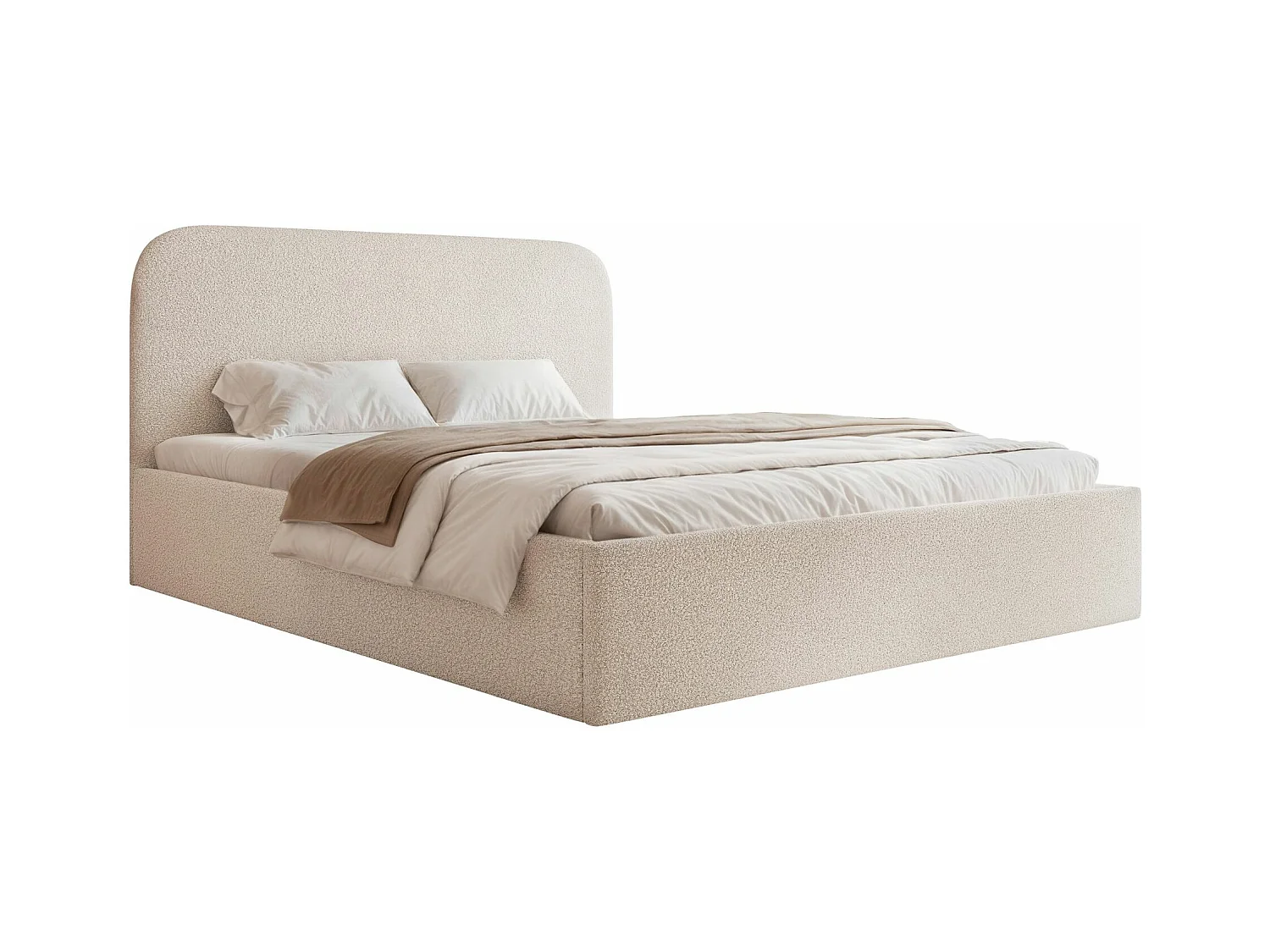 Polsterbett 160x200 mit Bettkasten - Bouclé - creme - SONVIVO