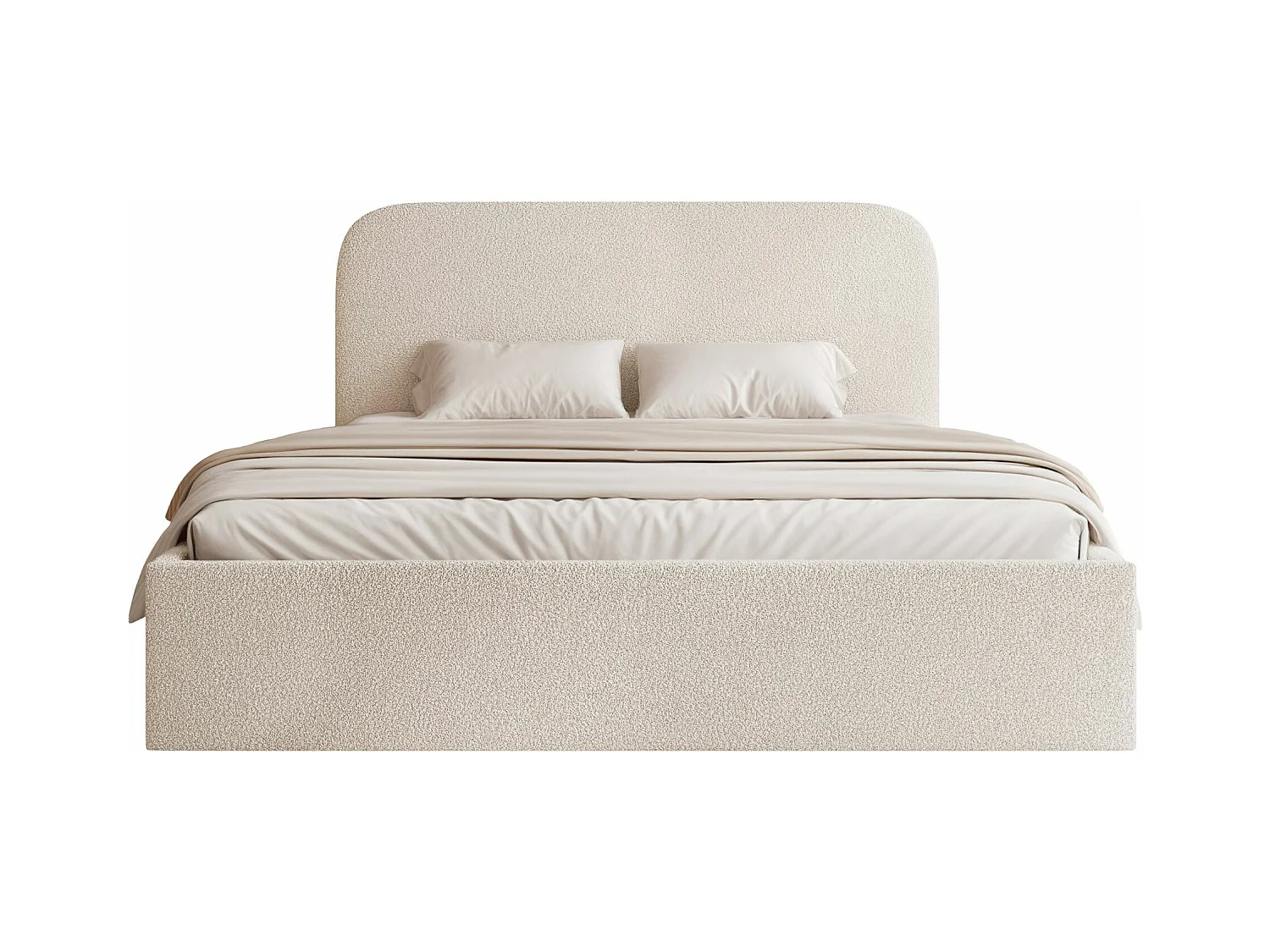 Polsterbett 160x200 mit Bettkasten - Bouclé - creme - SONVIVO
