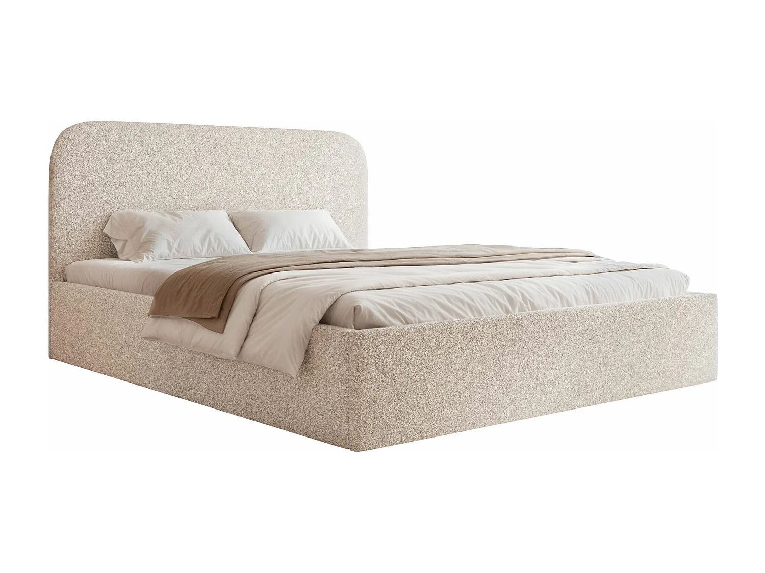 Lit coffre - 160x200 cm - en tissu bouclette crème - SONVIVO