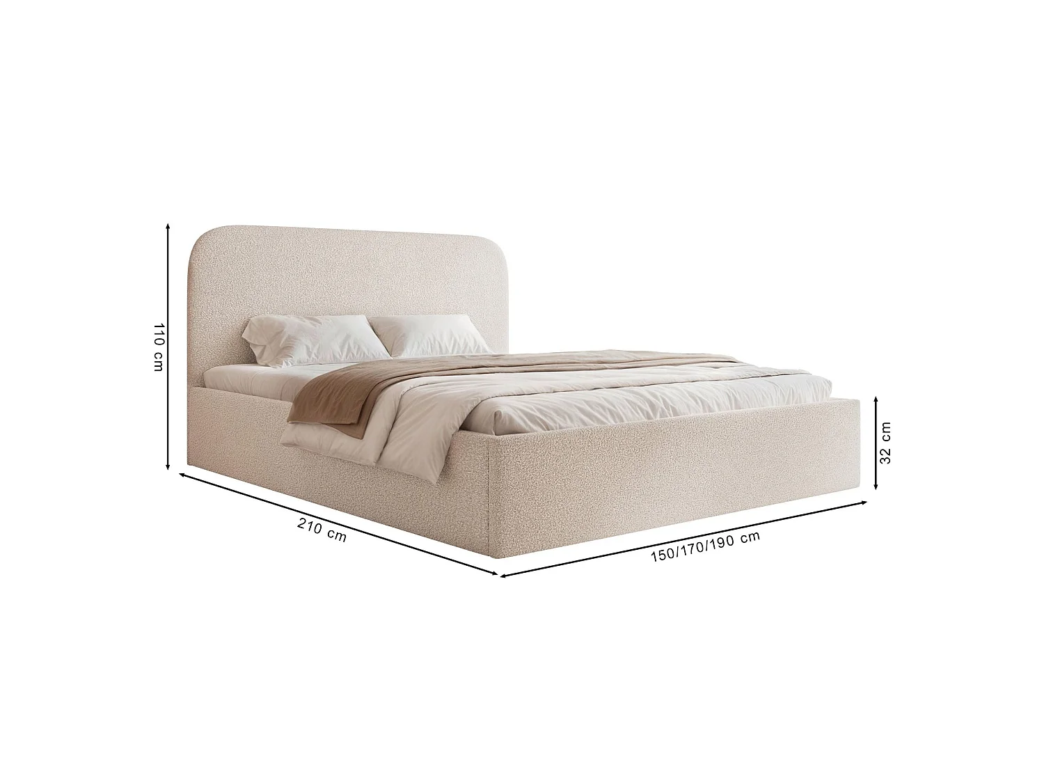 Lit coffre - 160x200 cm - en tissu chenille beige foncé - SONVIVO