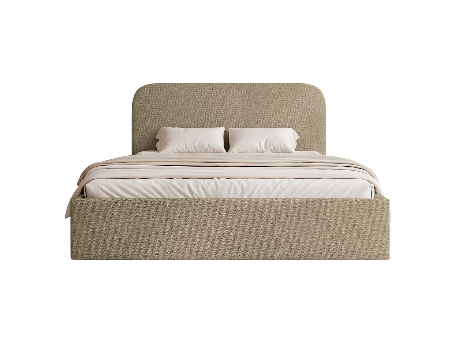 Lit coffre - 160x200 cm - en tissu chenille beige foncé - SONVIVO