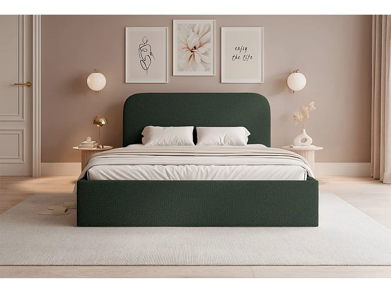 Opbergbed - 160x200 cm - in donkergroene chenillestof - SONVIVO