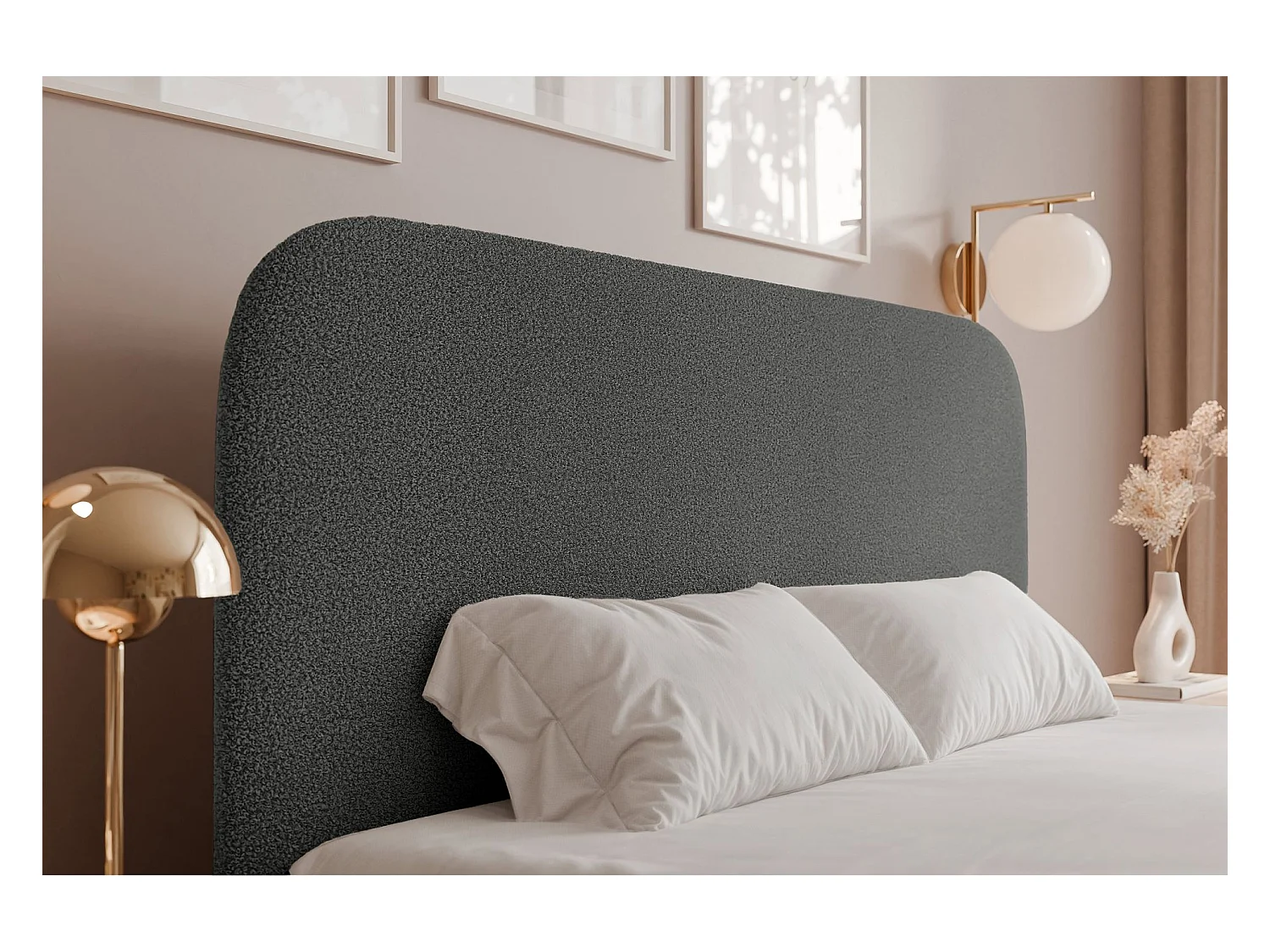 Lit coffre - 160x200 cm - en tissu bouclette gris foncé - SONVIVO