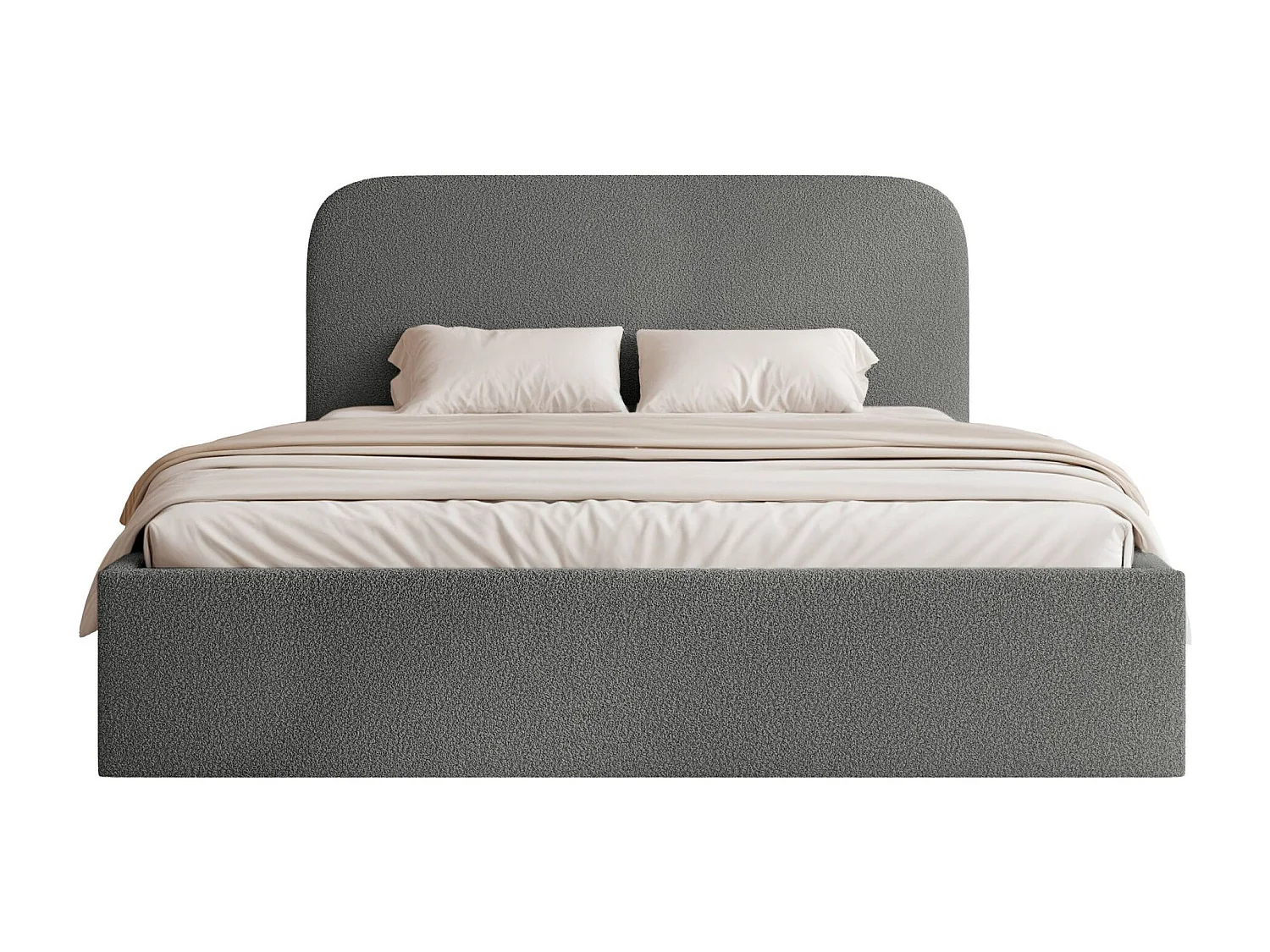Lit coffre - 160x200 cm - en tissu bouclette gris foncé - SONVIVO