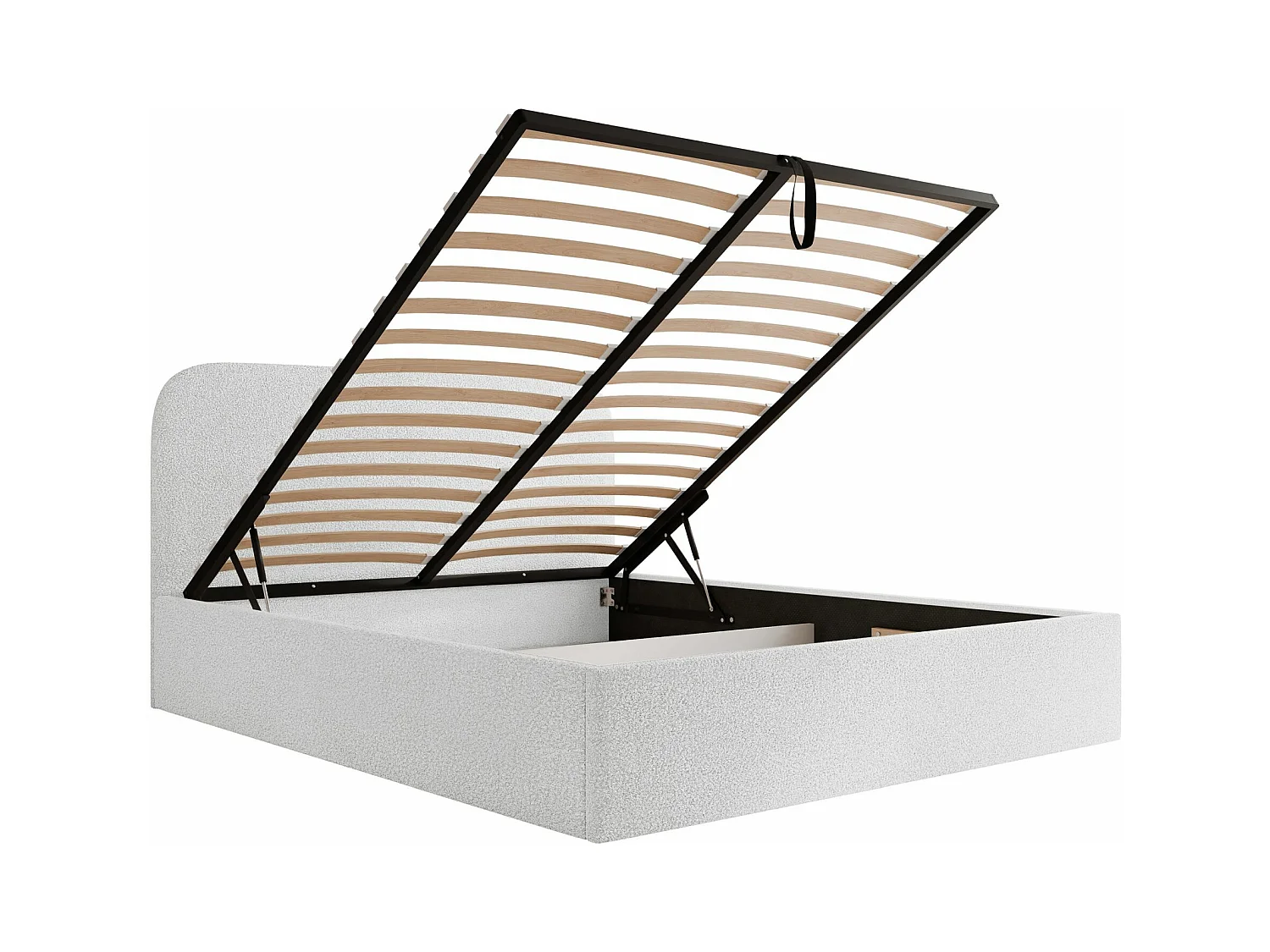 Lit coffre - 140x200 cm - en tissu bouclette blanc - SONVIVO