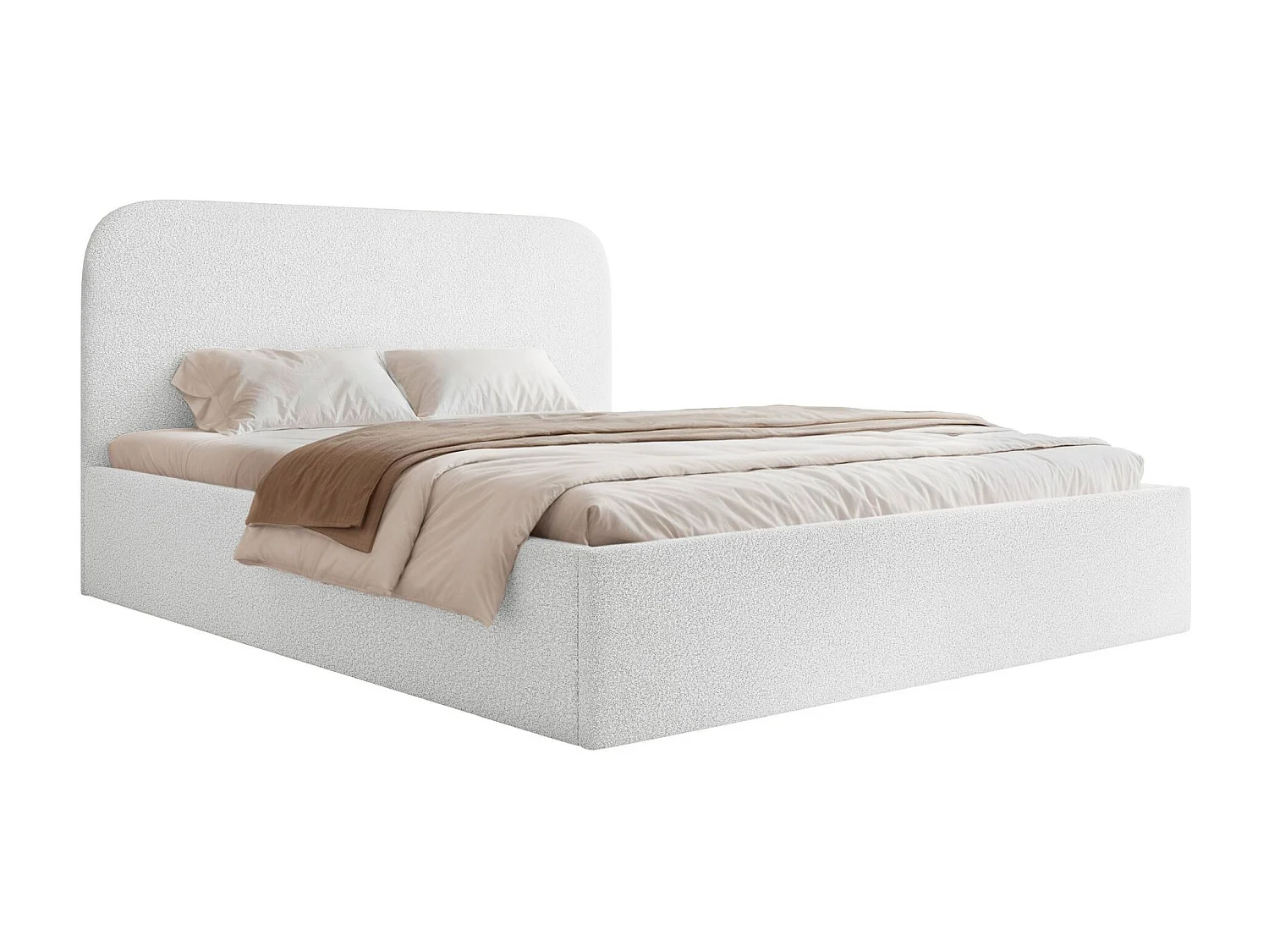 Lit coffre - 140x200 cm - en tissu bouclette blanc - SONVIVO