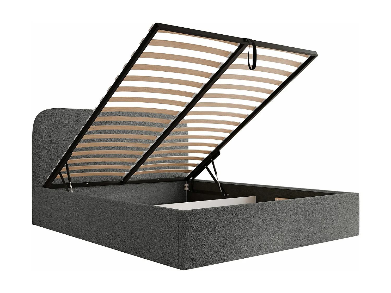 Lit coffre - 180x200 cm - en tissu bouclette gris foncé - SONVIVO