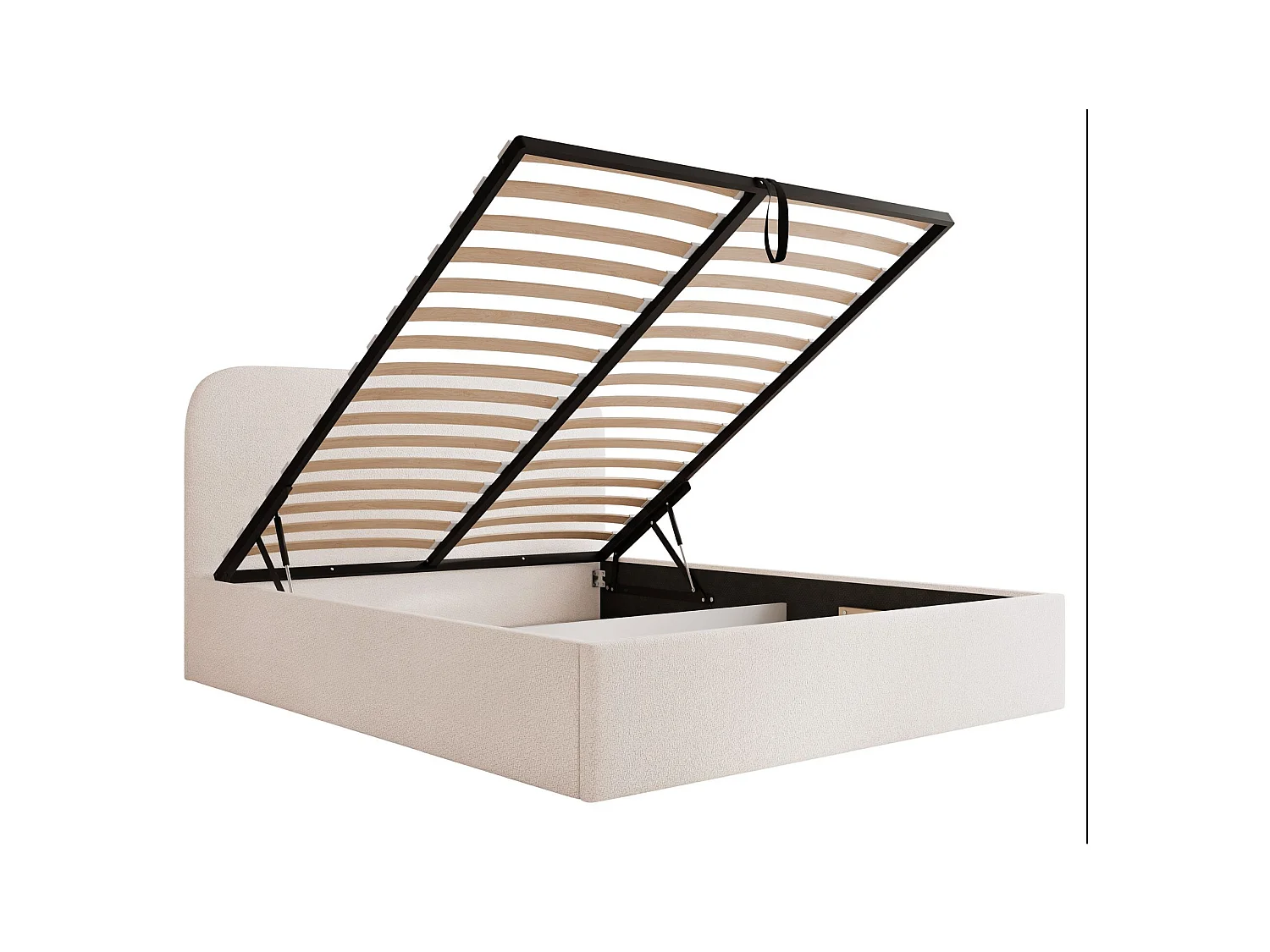 Lit coffre - 160x200 cm - en tissu chenille crème - SONVIVO