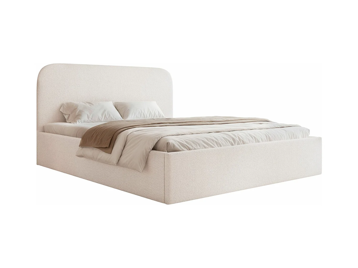 Lit coffre - 160x200 cm - en tissu chenille crème - SONVIVO