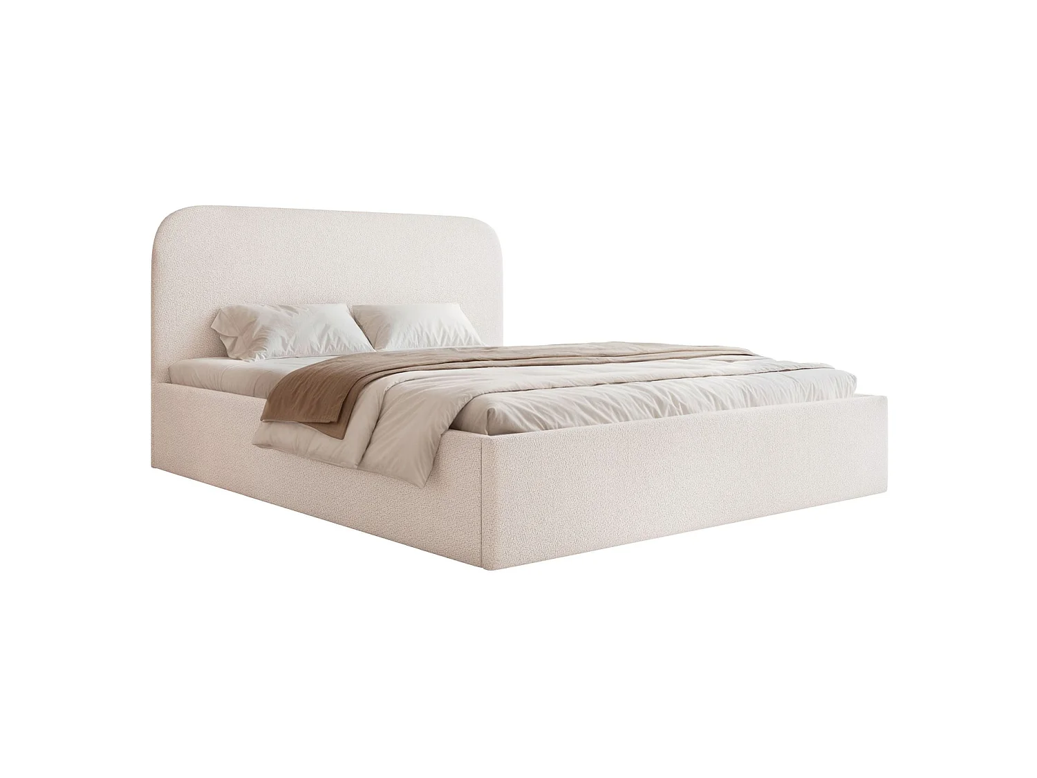 Lit coffre - 160x200 cm - en tissu chenille crème - SONVIVO