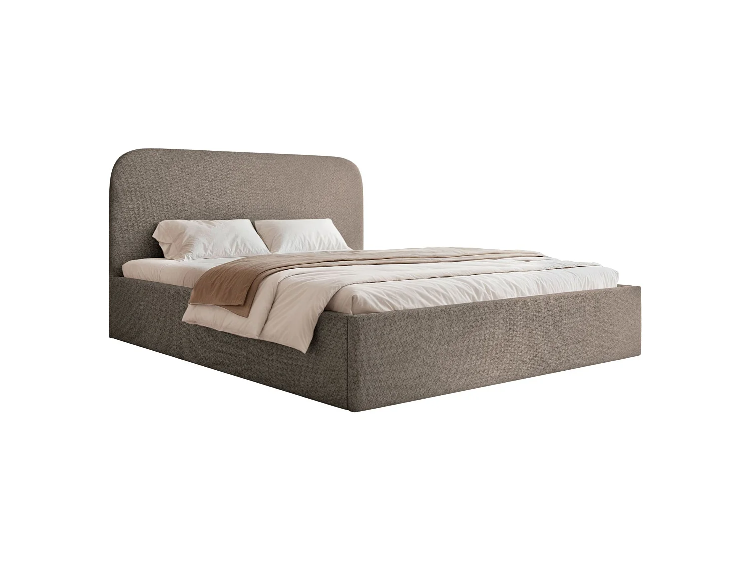 Lit coffre - 160x200 cm - en tissu chenille brun clair - SONVIVO