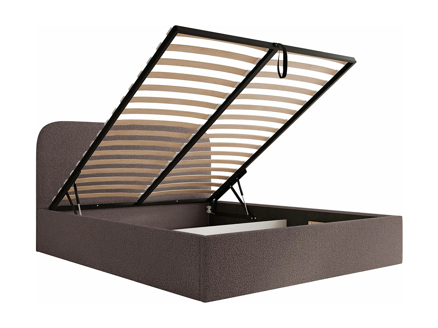 Lit coffre - 180x200 cm - en tissu bouclette brun - SONVIVO