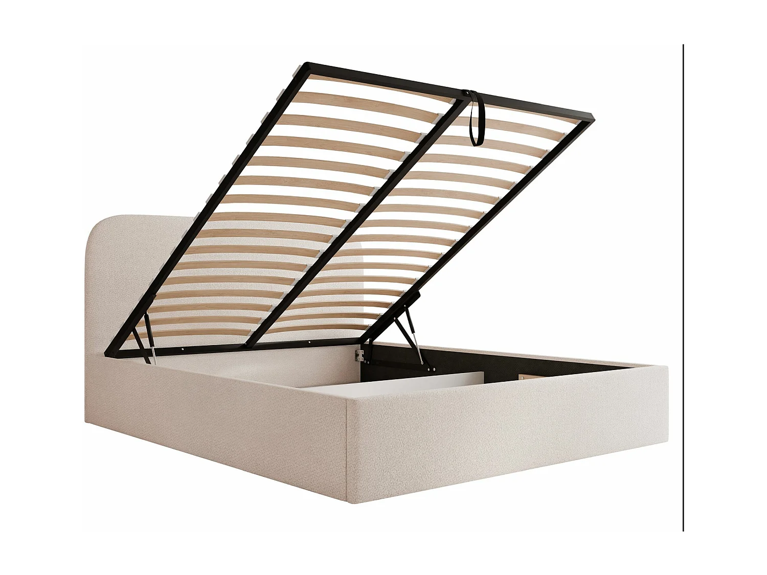 Lit coffre - 160x200 cm - en tissu chenille beige clair - SONVIVO