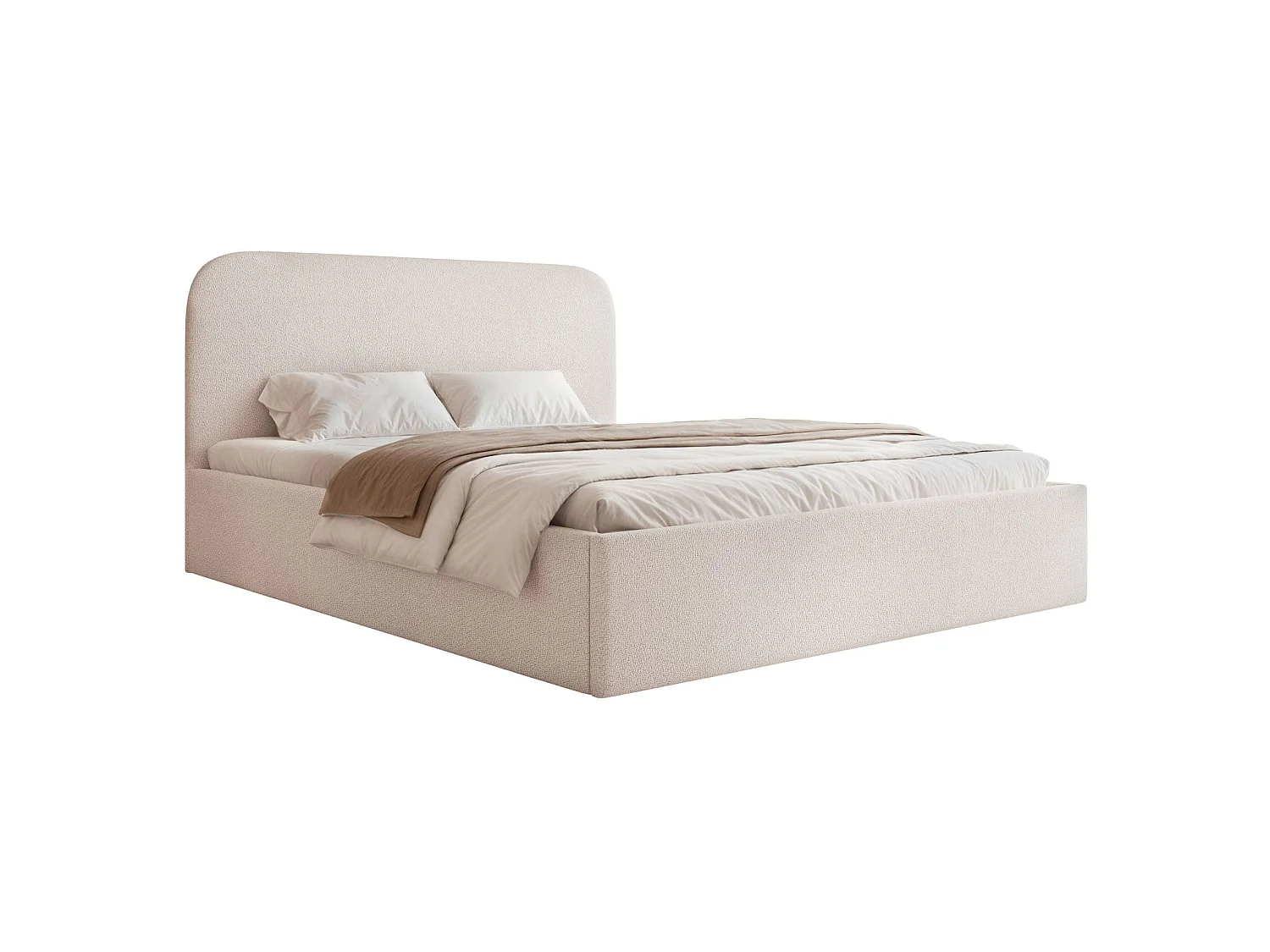 Lit coffre - 160x200 cm - en tissu chenille beige clair - SONVIVO