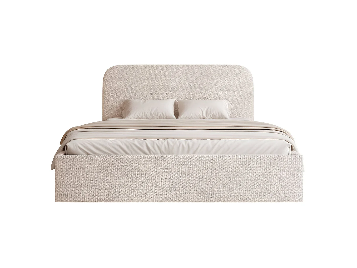 Lit coffre - 160x200 cm - en tissu chenille beige clair - SONVIVO