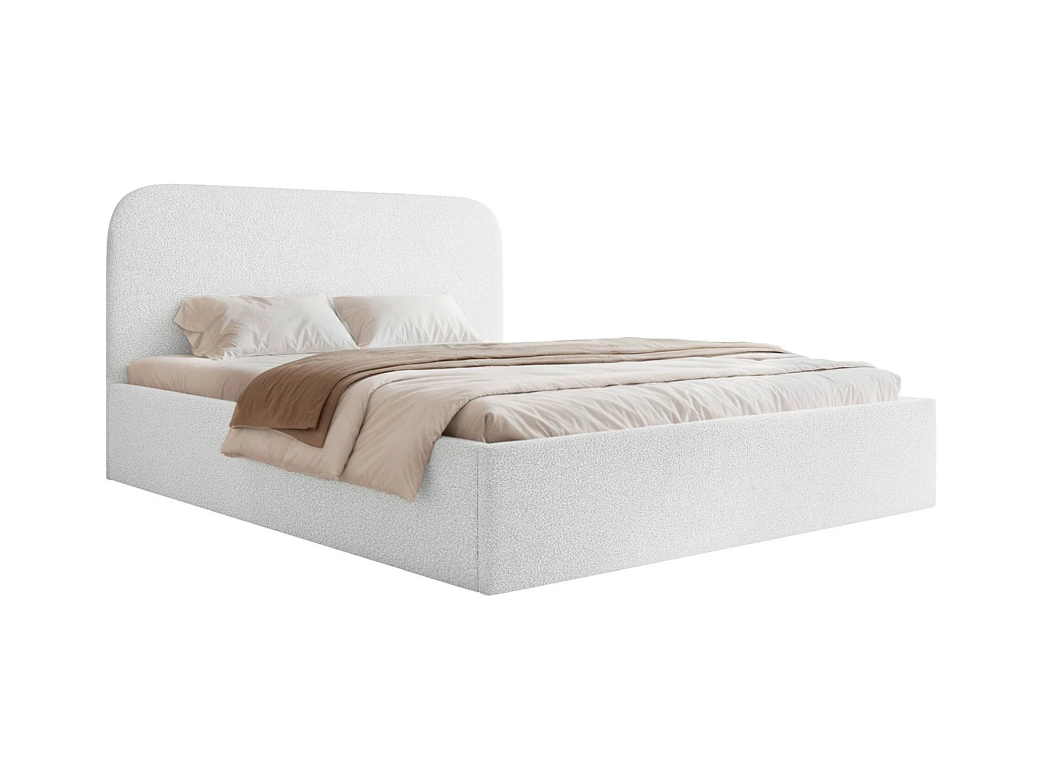 Lit coffre - 180x200 cm - en tissu bouclette blanc - SONVIVO