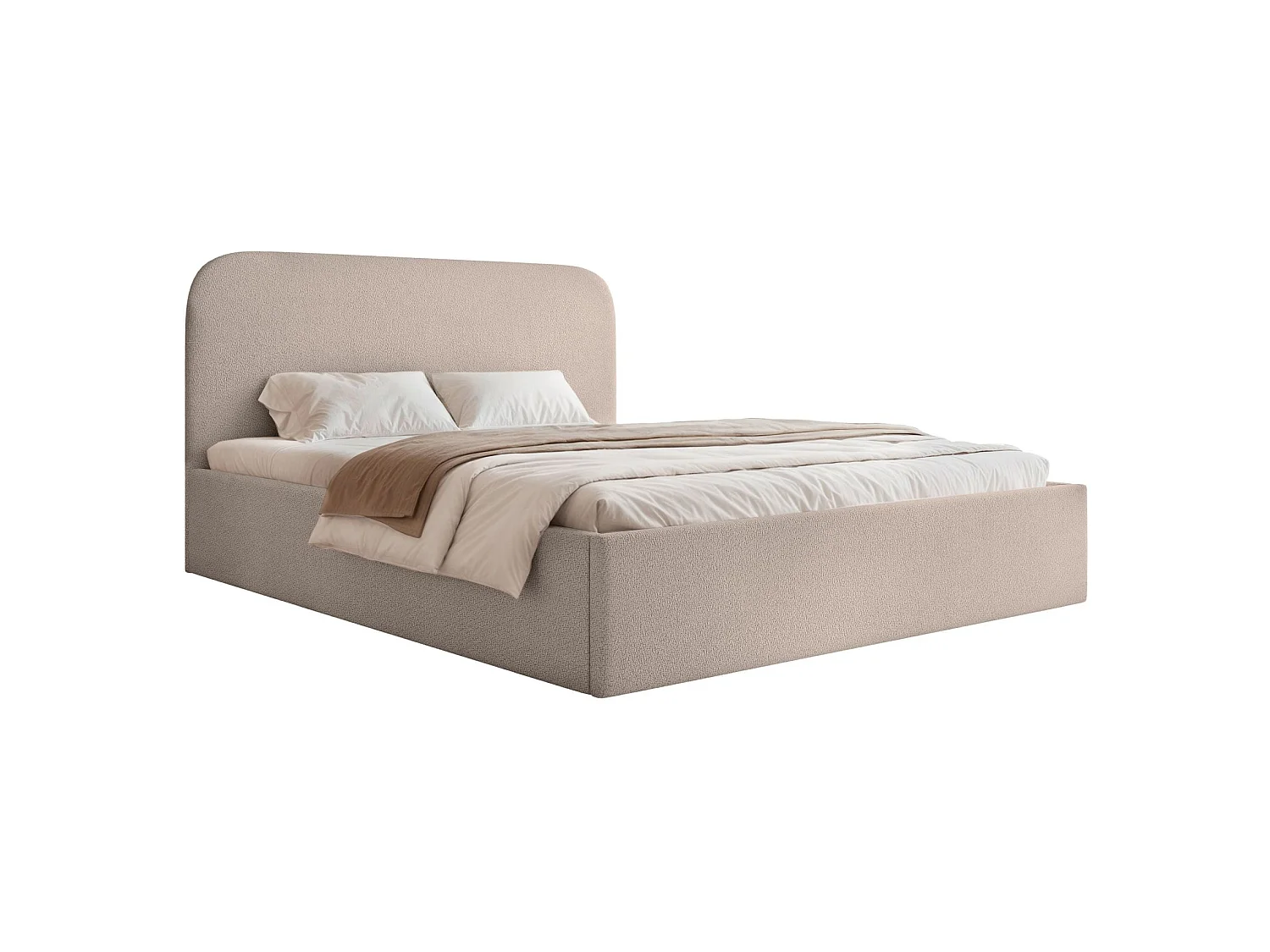 Lit coffre - 160x200 cm - en tissu chenille beige - SONVIVO