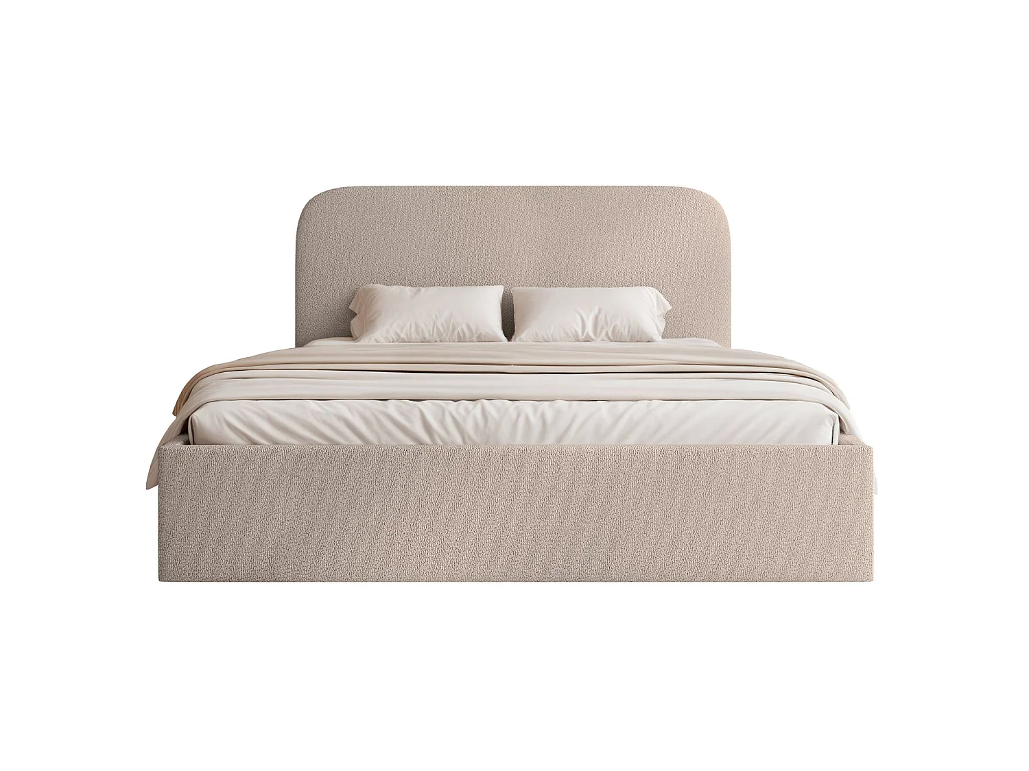 Lit coffre - 160x200 cm - en tissu chenille beige - SONVIVO