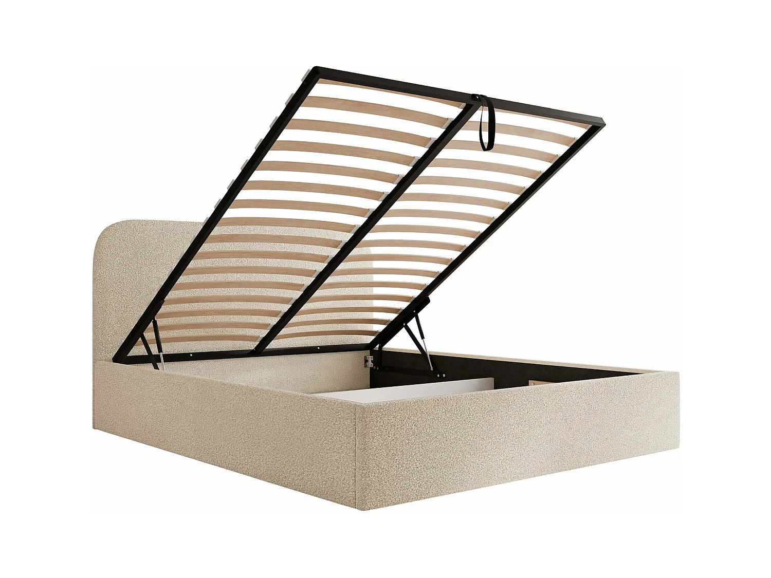 Lit coffre - 180x200 cm - en tissu bouclette beige clair - SONVIVO