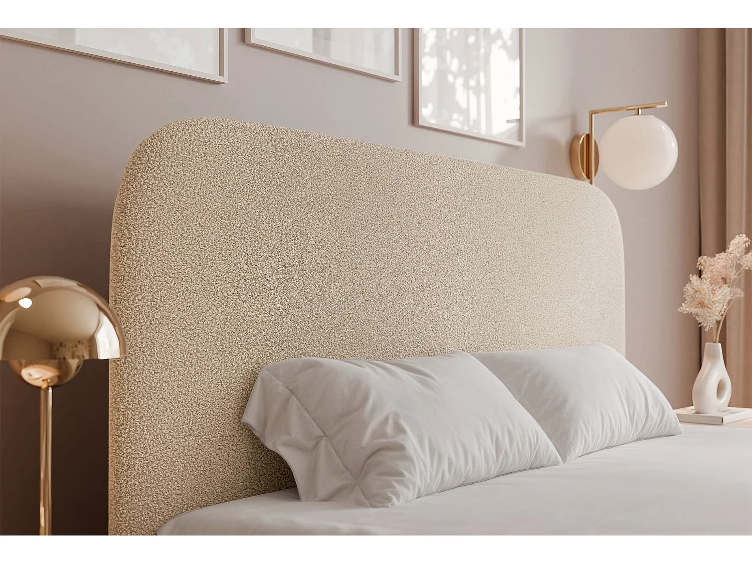 Lit coffre - 180x200 cm - en tissu bouclette beige clair - SONVIVO